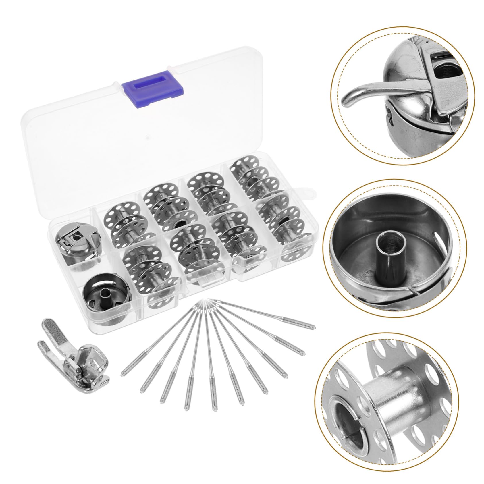 SHINEOFI 5sets Bobine Metalliche e Cassa per Macchina da Cucire Compatibile con La Maggior dei Modelli Accessori Professionali per Cucitura e Ricamo Pratici e Durevoli