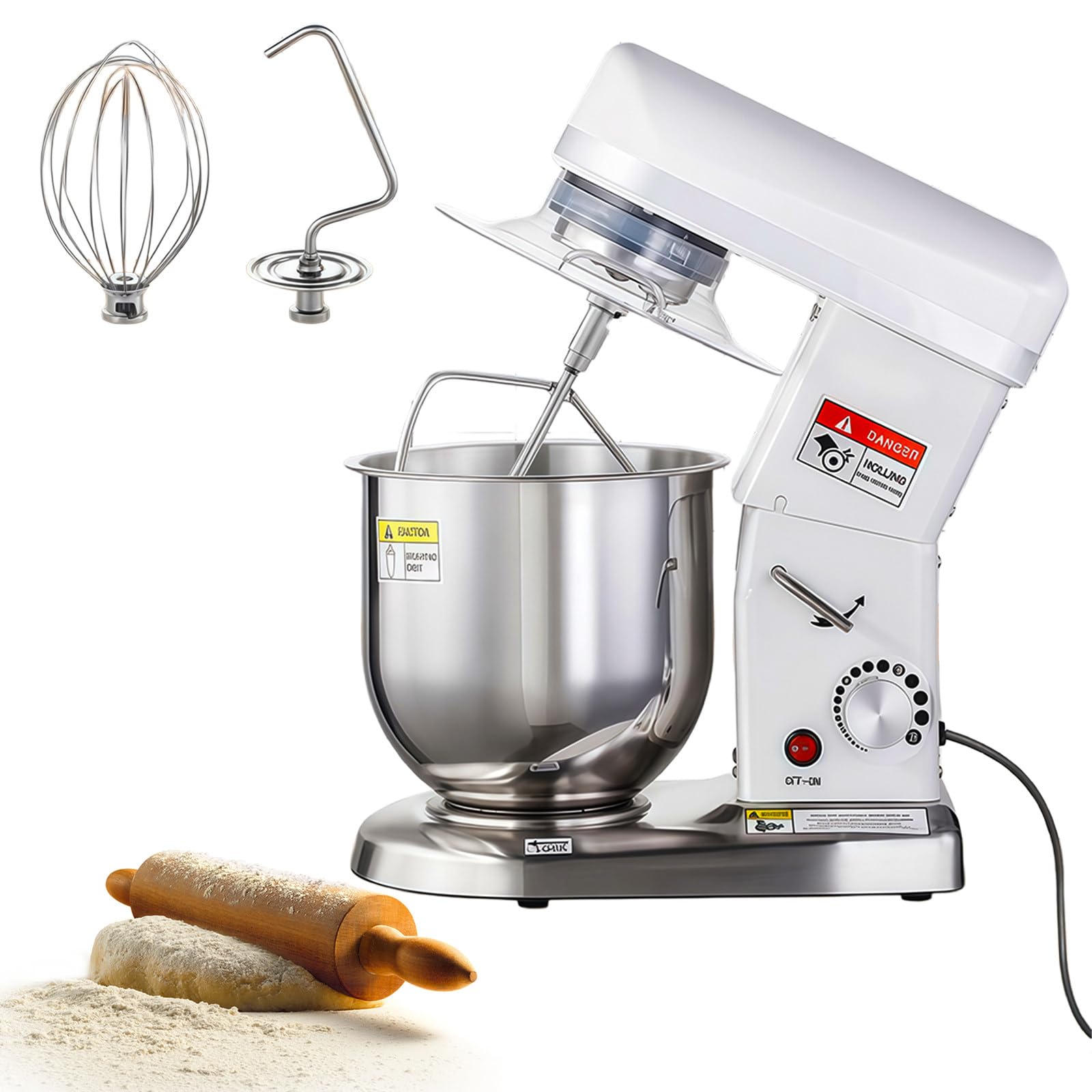 Impastatrice Alimentare Commerciale Multifunzione da Banco 500W, 3 Velocità Regolabili con Ciotola in Acciaio Inox, Gancio Impastatore, Frusta, Frullatore per Ristorante, Panetteria Pizza 10L