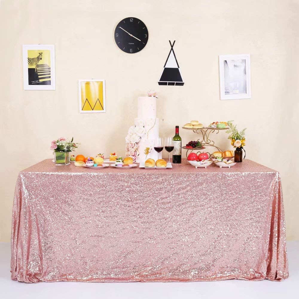 GFCC Rose Gold Sequin Tablecloth - 50x84inch Glitter Party Wedding Banquet Christmas Rectangle Table Cover Linen Sparkle Cake Table Cloth