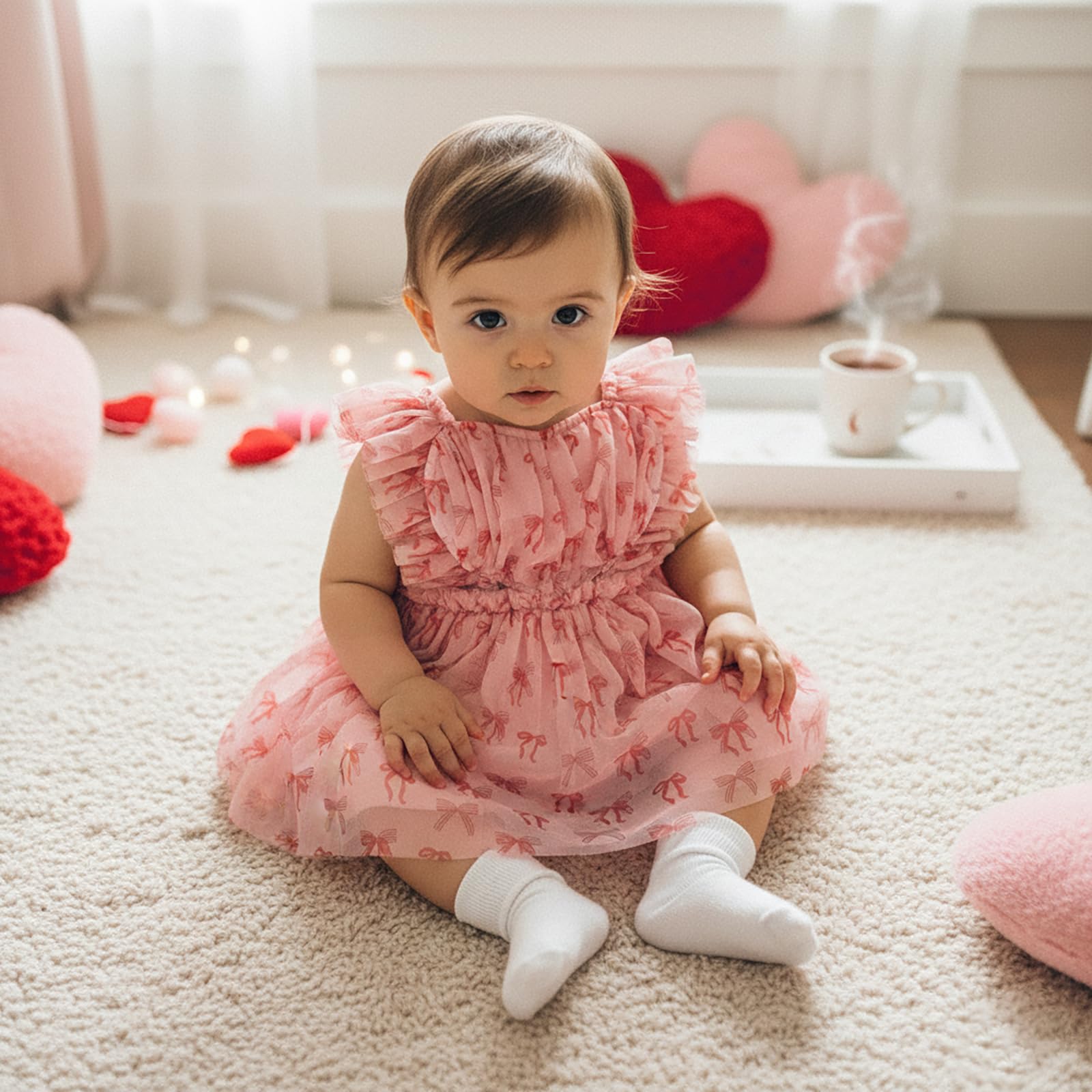 GXNRHG Baby Girl Valentines Tutu Sukienka Śliczny nadruk w kształcie serca Pończoch Suknie liniowe Letnia księżniczka Urodziny Party Wzburzona sukienka letnia