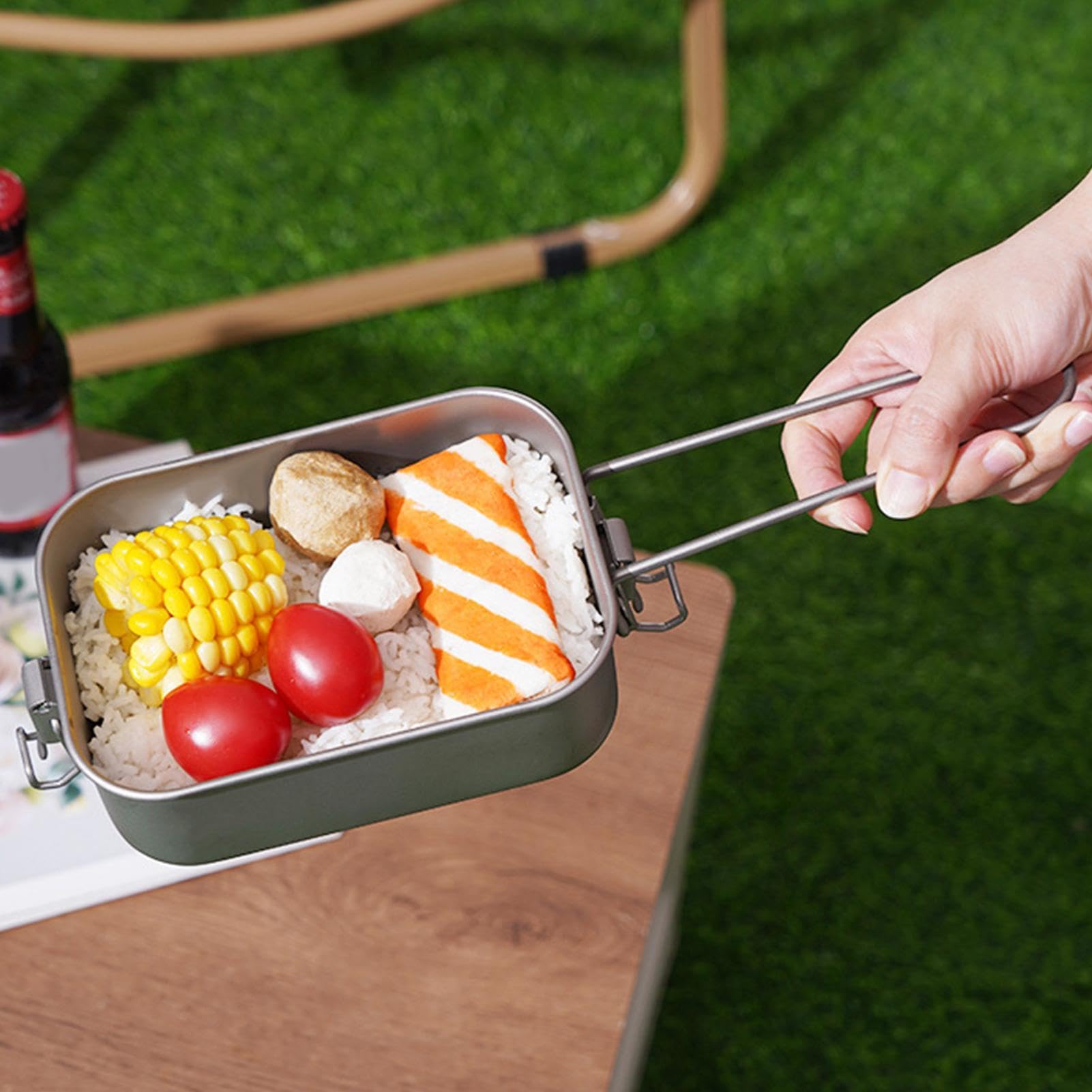 de metal | de metal de titanio | Contenedor de | alimentos de metal | plegable con asa plegable, contenedor de alimentos hermético, contenedor de alimentos de calef