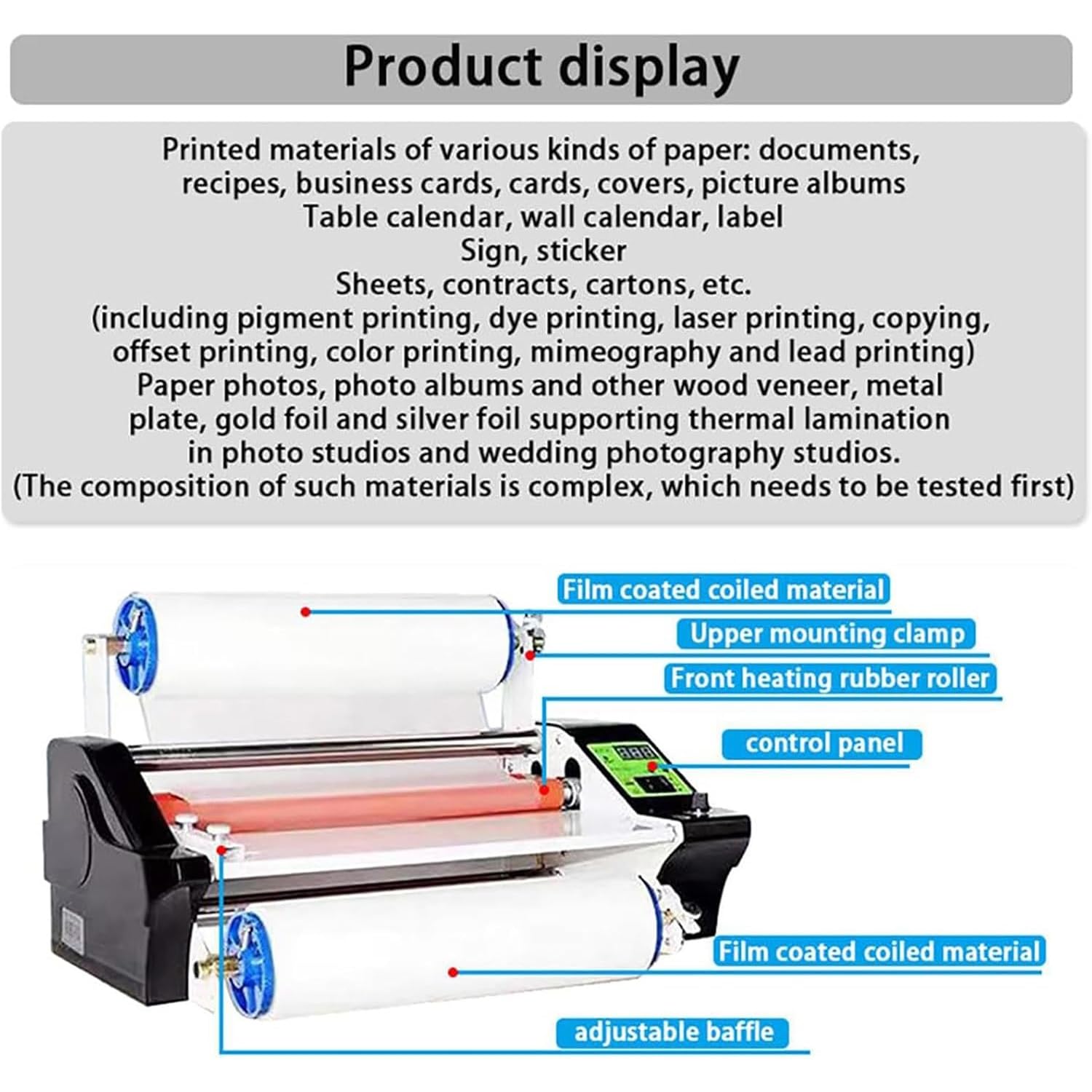 Laminator folii na zimno i gorąco, komercyjny laminator dwustronny A3/A4, maks. szerokość 350 mm, regulacja temperatury 0-200°C, 3-minutowe nagrzewanie wstępne do laminowania termicznego, do użytku