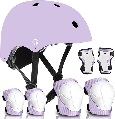 JeeFree Juego de casco de bicicleta con rodilleras, coderas, muñequeras, casco ajustable para niños pequeños y jóvenes, casco de bicicleta con