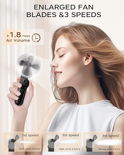 Miniatura 9 de FrSara Ventilador de mano portátil recargable, ventilador de bolsillo pequeño recargable por USB, batería de 2000 mAh con banco de energía, batería