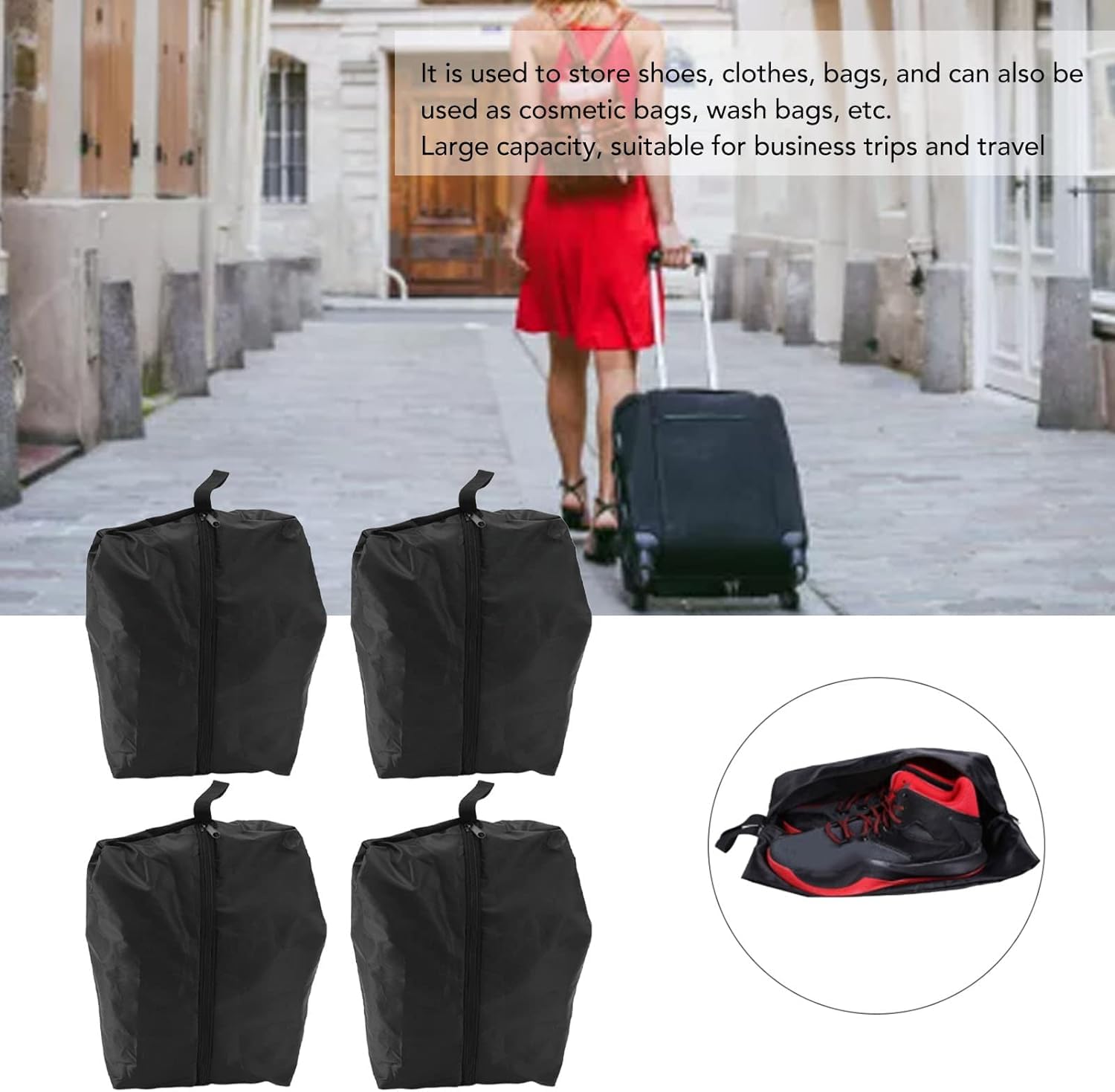 Reise-Schuhtaschen, 4 Stück Oxford-Stoff-Schuhaufbewahrungstasche mit Reißverschluss for zu Hause /620 (Color : 43x23CM)