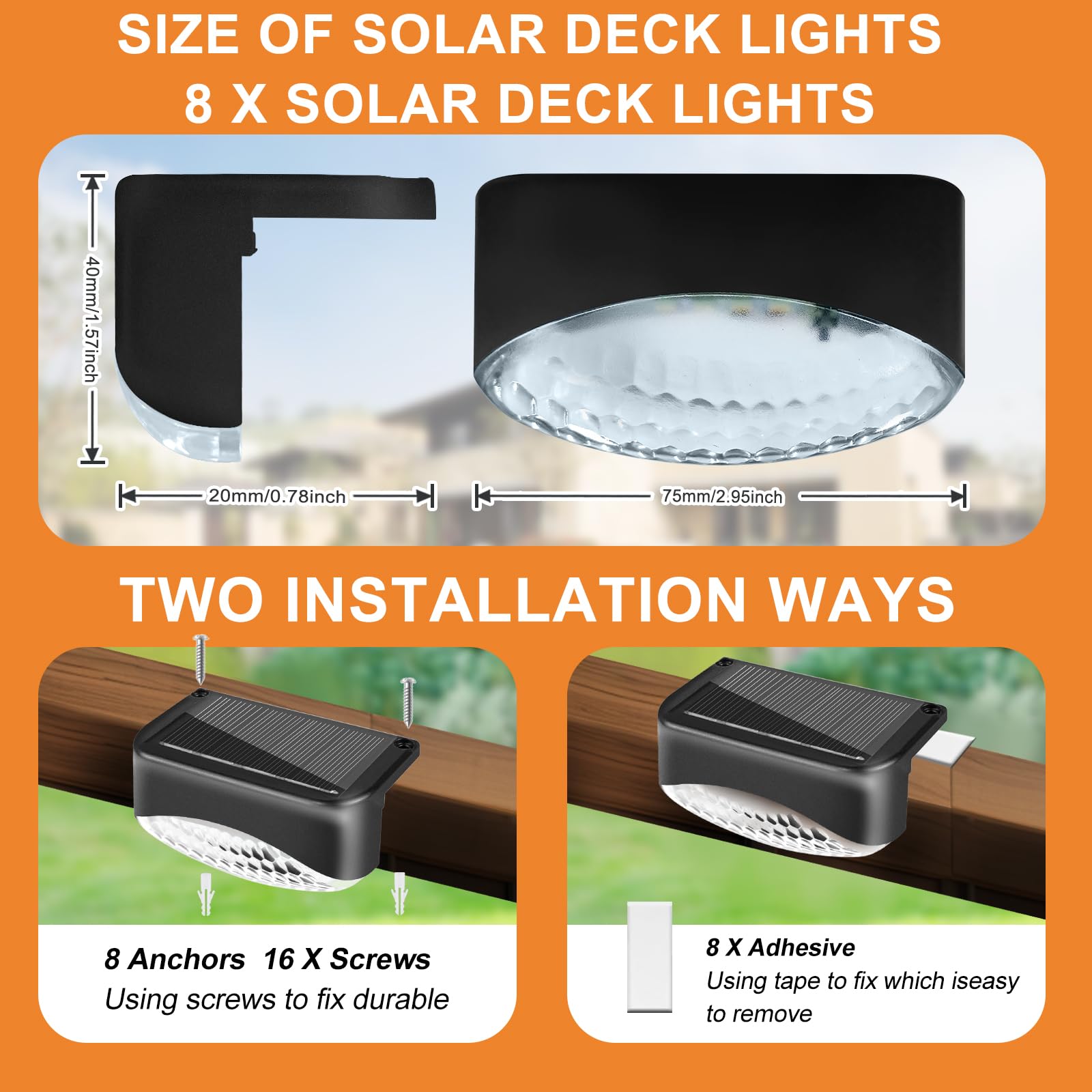 Bzavor Lot de 8 lampes solaires pour extérieur et jardin, étanches IP65, décoration de jardin, éclairage de clôture, éclairage de jardin, éclairage de balcon, lampe d'extérieur