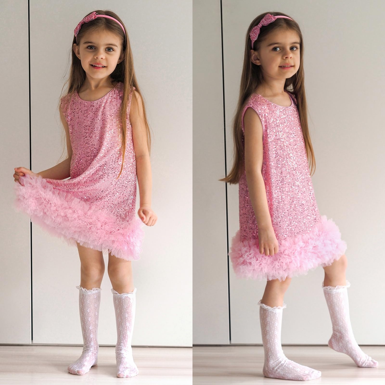 Miipat Vestido Niña Bebé de Terciopelo Lentejuelas Manga Corta Vestidos Niñas Pequeñas Elegantes Invierno Otoño Ropa Princesa para Fiestas Cumpleaños y Bodas