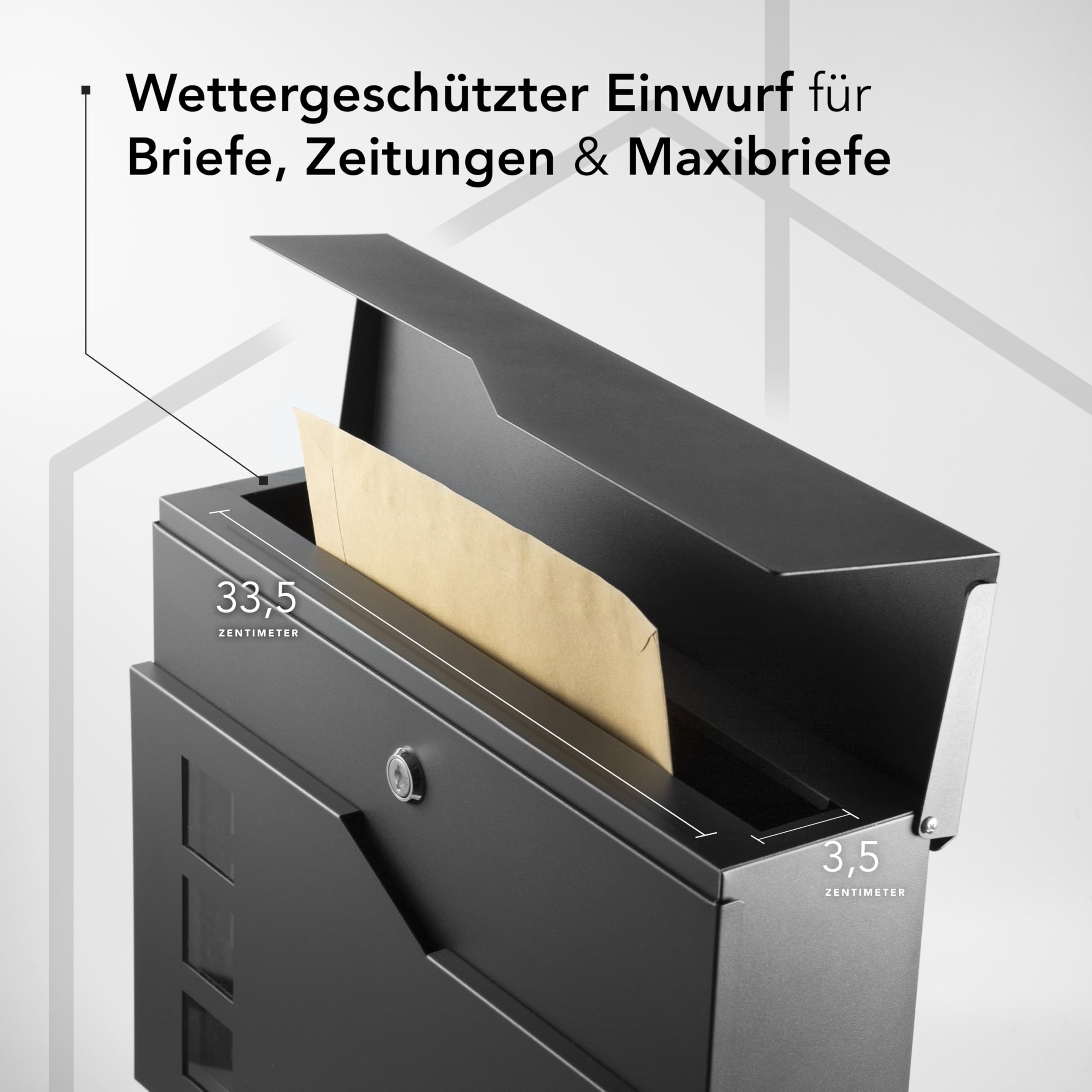 Moderner Briefkasten Personalisierbar Stockholm Anthrazit RAL7016 - mit Zeitungsfach - Wandbriefkasten mit Edelstahl Namensschild und Hausnummer Gravur (Mit Gravur)