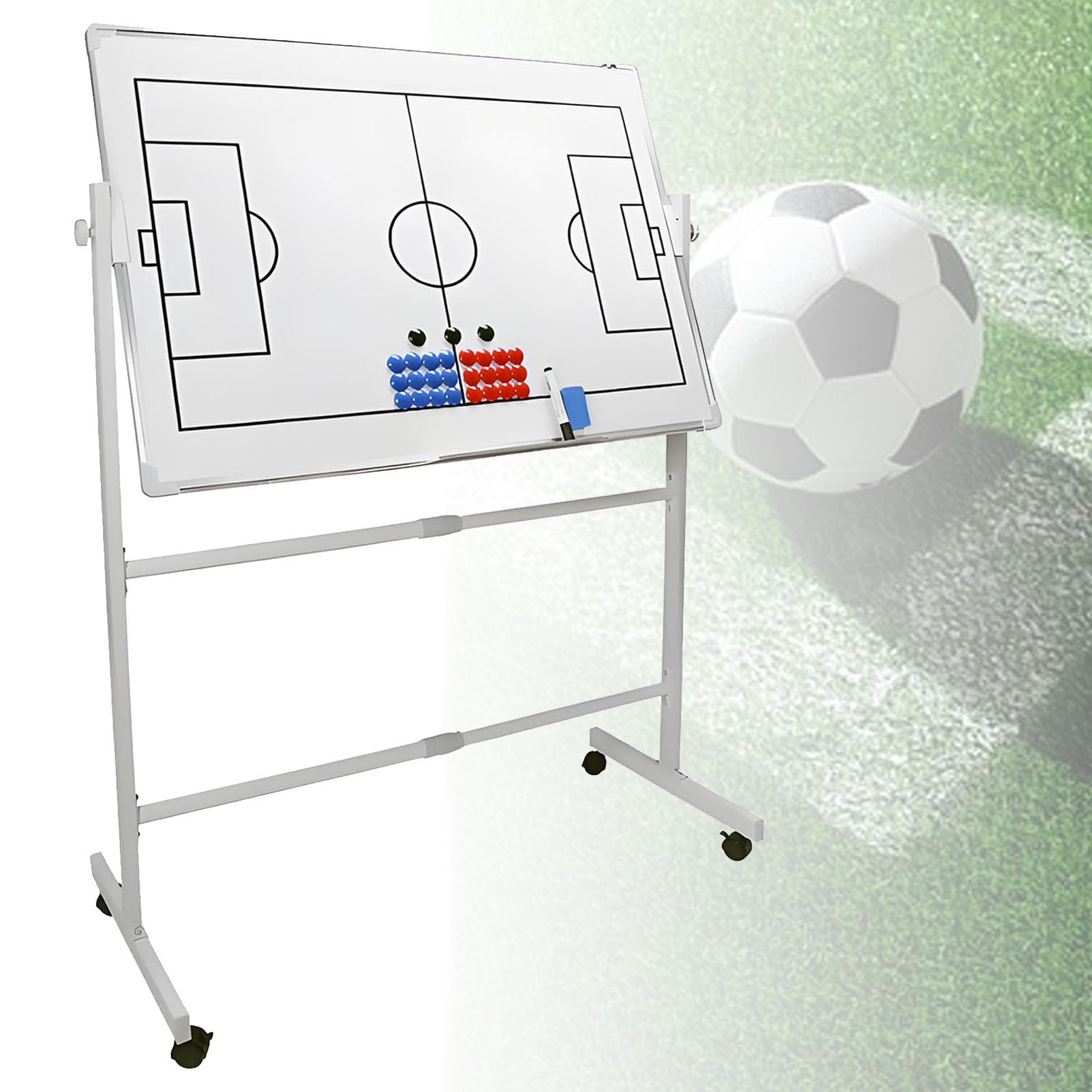 Lavagna bianca con ruote bifacciali per basket, calcio, con pennarello e gomma, staffa retrattile, per allenamento quotidiano e distribuzione tattica