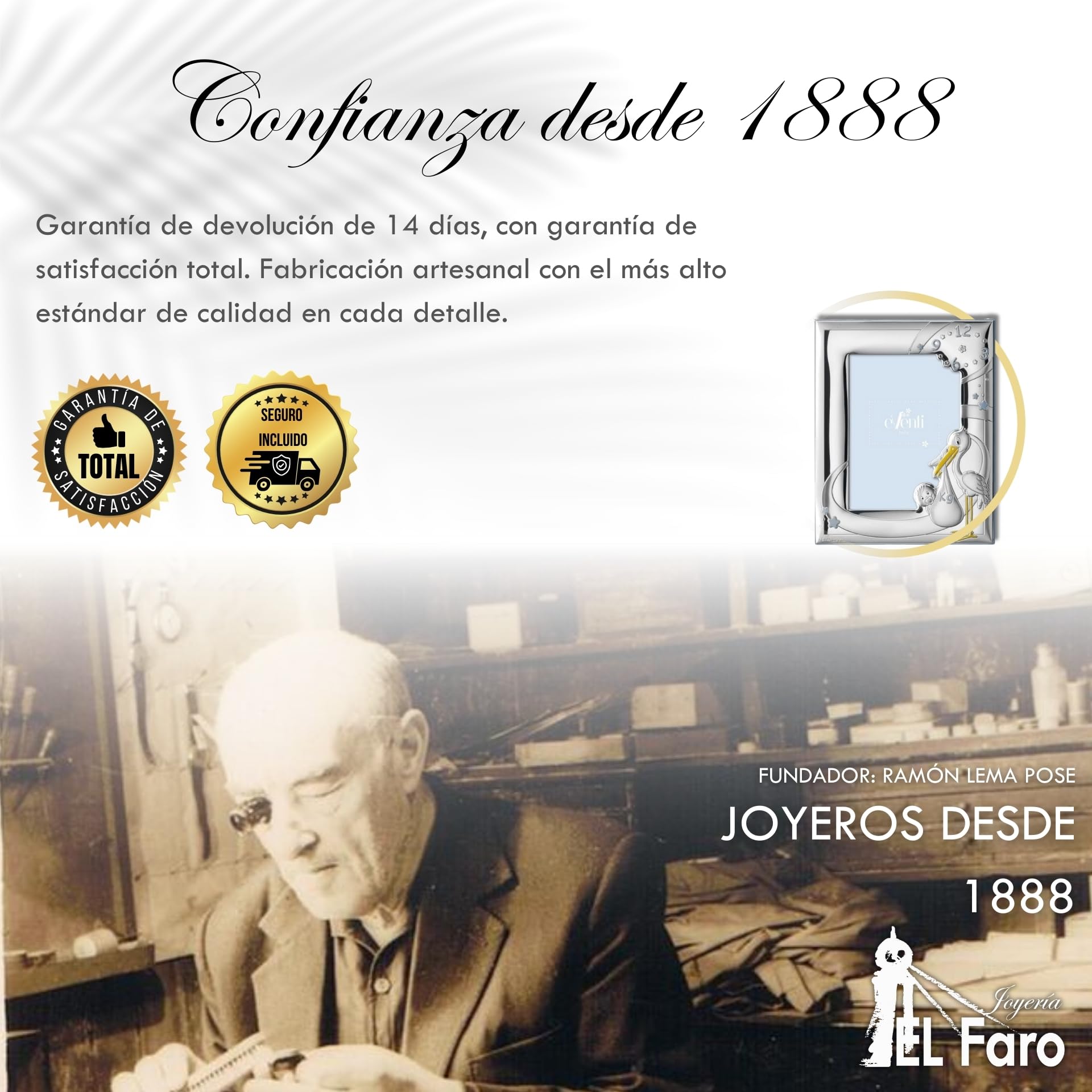 JOYERIA EL FARO | Marco de foto bautizo | Marco de plata bebe | Grabado personalizado | Presentación en estuche premium | Un regalo para toda la vida (13 x 18 CM)