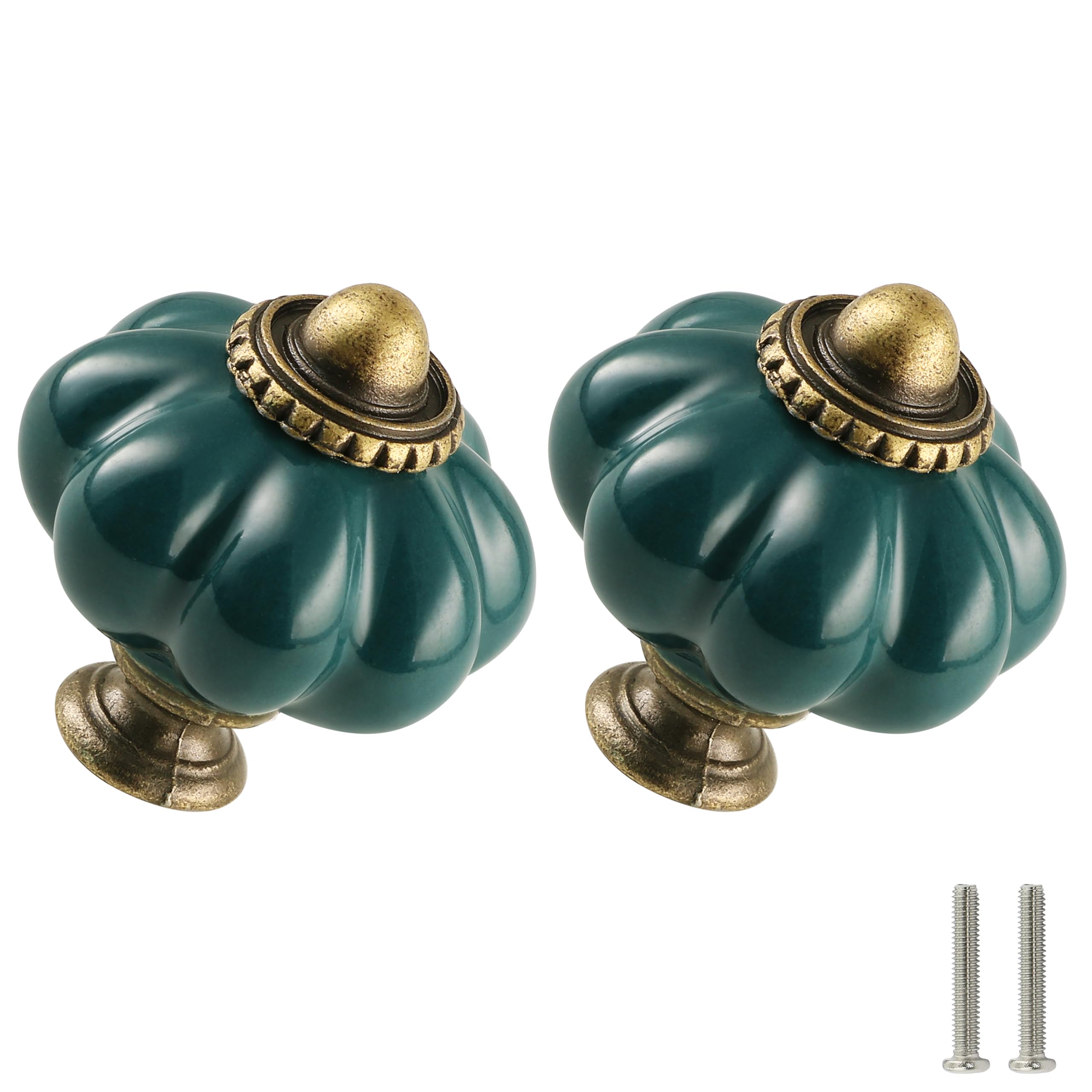 Zernmiarder Teal Pumpkin Knobs 12 Pack Ceramic Cabinet Knobs Vintage Drawer Pulls - Antique Dresser Pulls with Screws for Closet Drawer Cupboard Cabinet and DIY Home Project