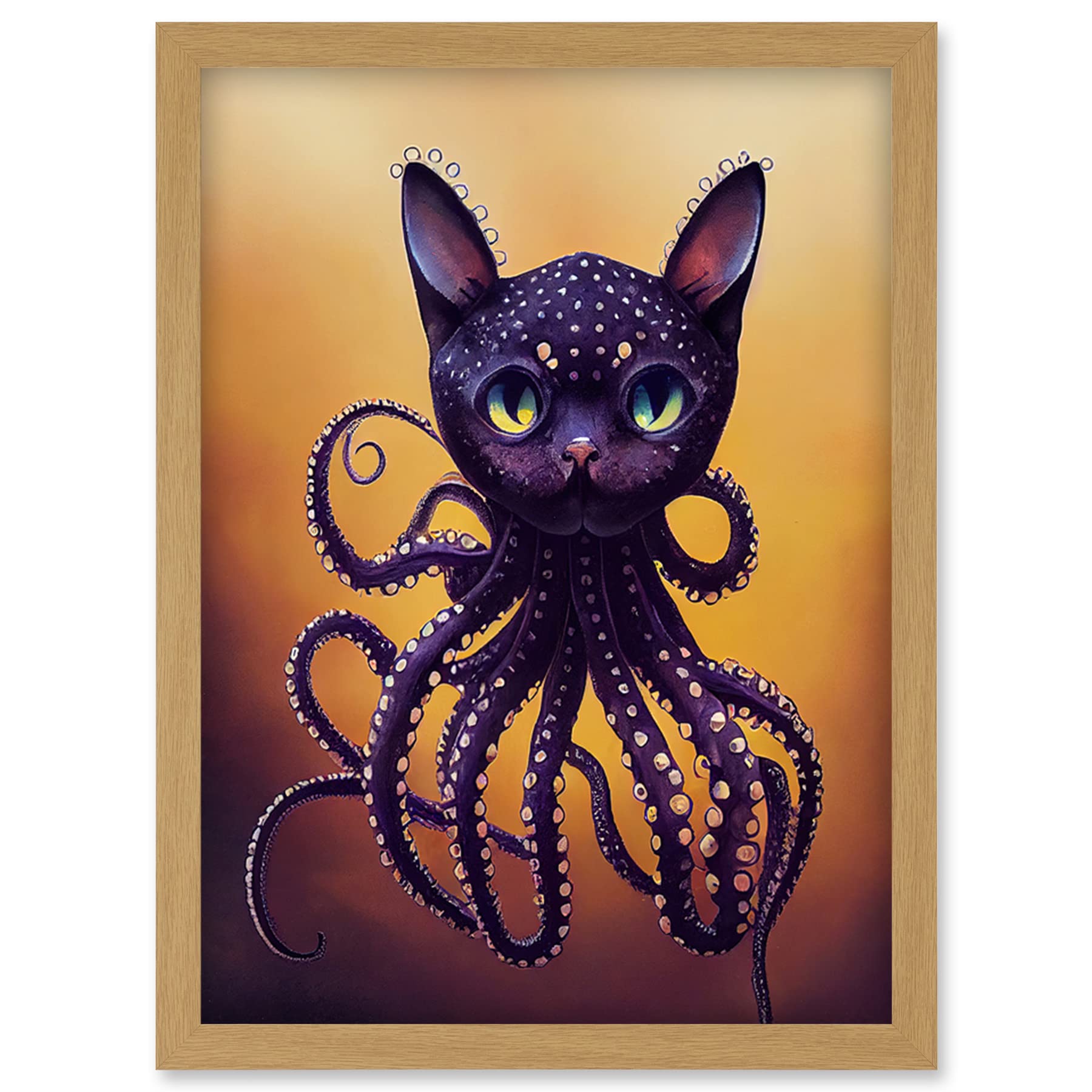 Doppelganger33 LTD Octopussy Surreal Cat Octopus Hybrid Purple Artwork Framed Wall Art Print A4