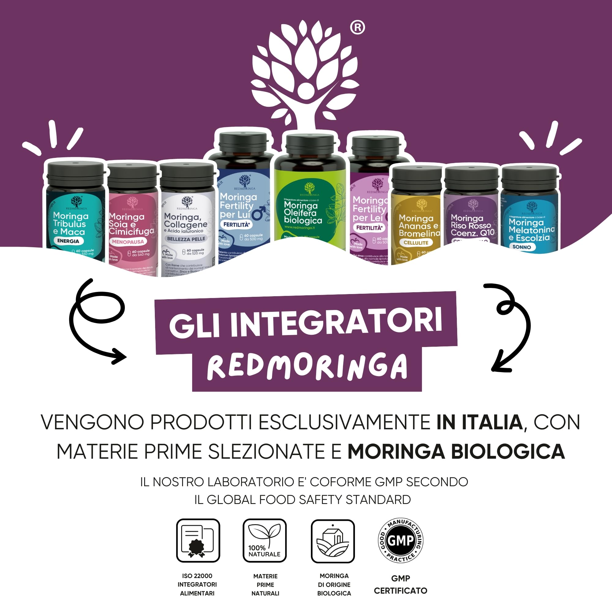 Integratore Acido Folico Mamme Resveratrolo, Moringa, Zinco, Vitamine B1, B5, B6, B12, E, D3, Acido Folico | Integratore Donna Vitamine PreMamma | Protegge DNA Mitocondriale | 180 Capsule - RedMoringa