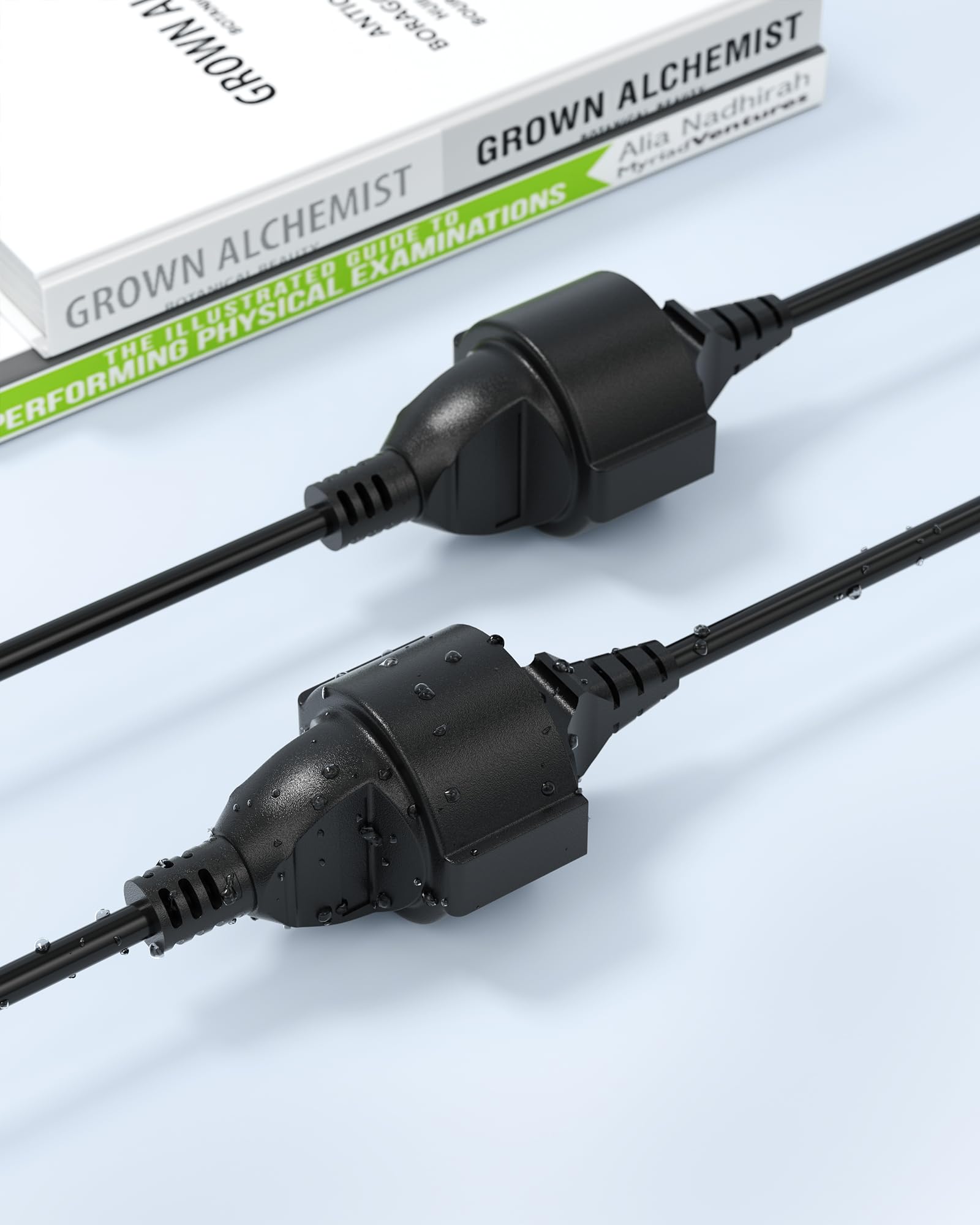 Podwójna wtyczka Schuko, kabel spiralny, 2 gniazda, kabel 1,5 m, rozdzielacz do kuchni, biura, gospodarstwa domowego (AC-2 Plug-TH-DE-Black)