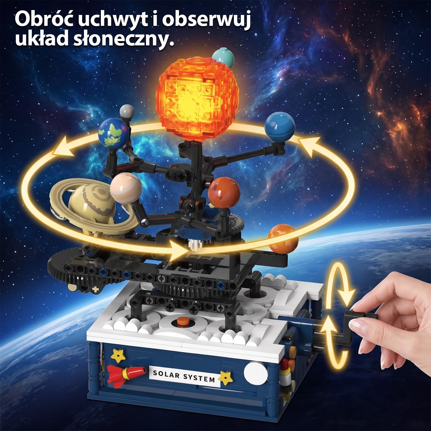 Techniczny model układu słonecznego, zabawka budowlana ze światłem, 8