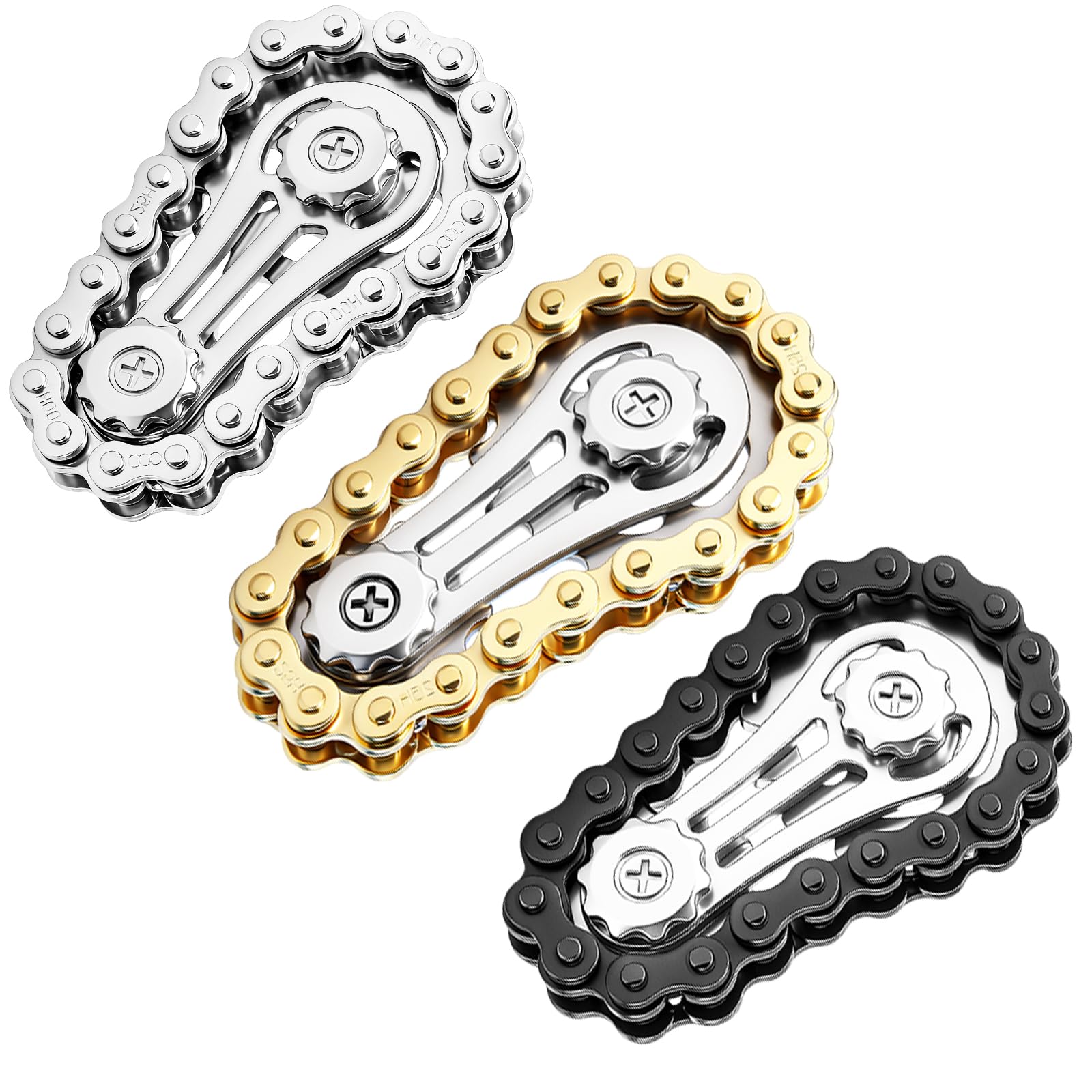 3Pcs Fidget Sprocket Chain Spinner, Finger Hand Spinner Fingertip Gyro Hand Fidget Rotating EDC Stress Relief Hand Roller Kinetic for Kids, Adults, Autism, ADHD