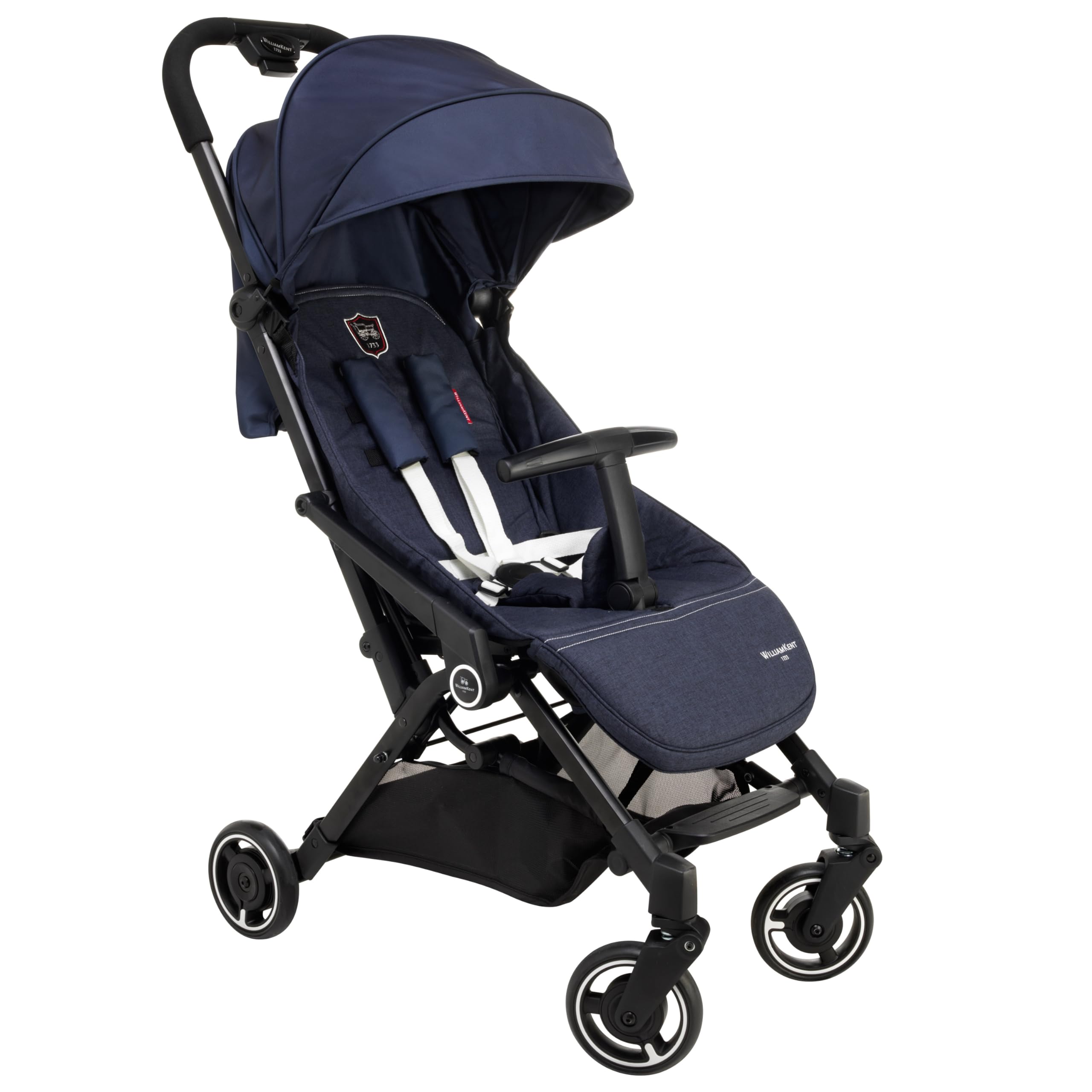 WILLIAM KENT 1733 Poussette canne Aquila Plus | Dès 6 mois et jusqu'à 22kg | Poussette bébé compacte et légère | Dossier multipositions | Pliage une main format bagage cabine | Canopy XXL | Bleu navy