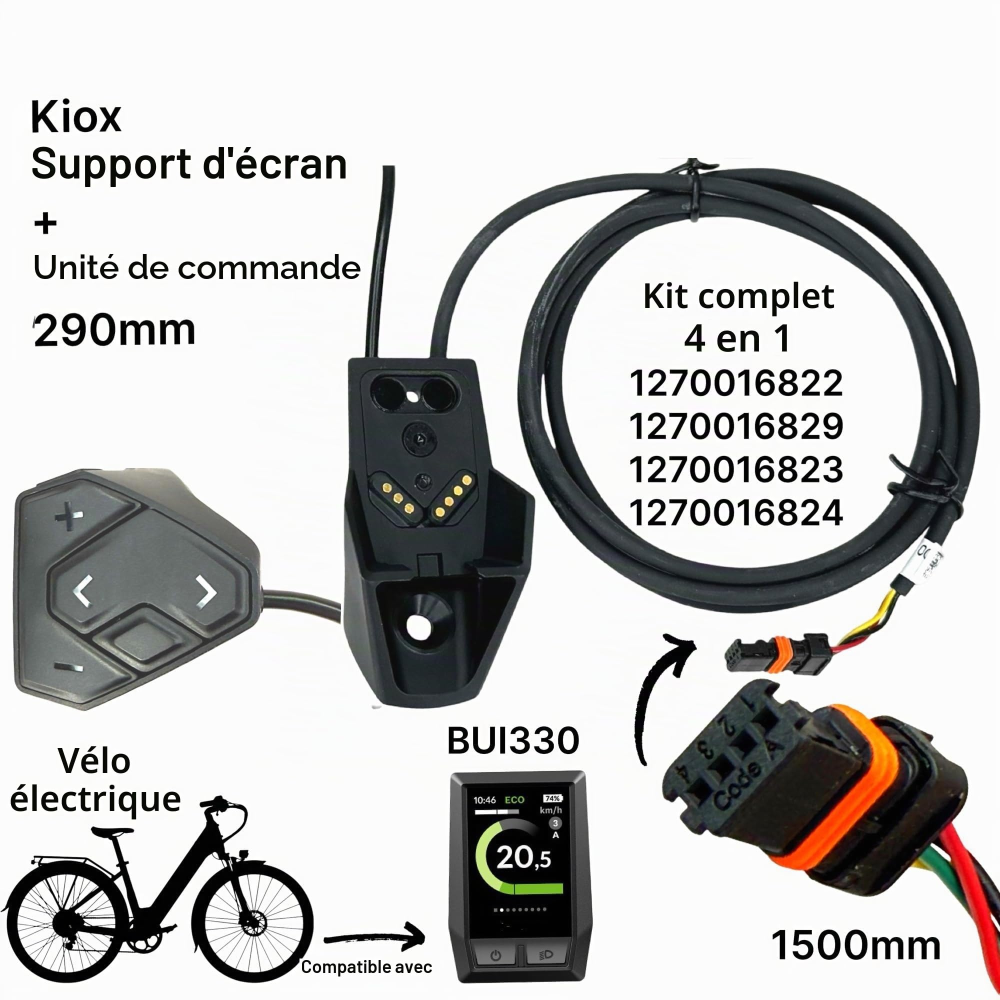 Support d'affichage KIOX original + unité de changement de vitesse pour vélo électrique, unité de commande, bouton-poussoir, pièce de commande + câble d'unité d'entraînement compatible avec Bosch