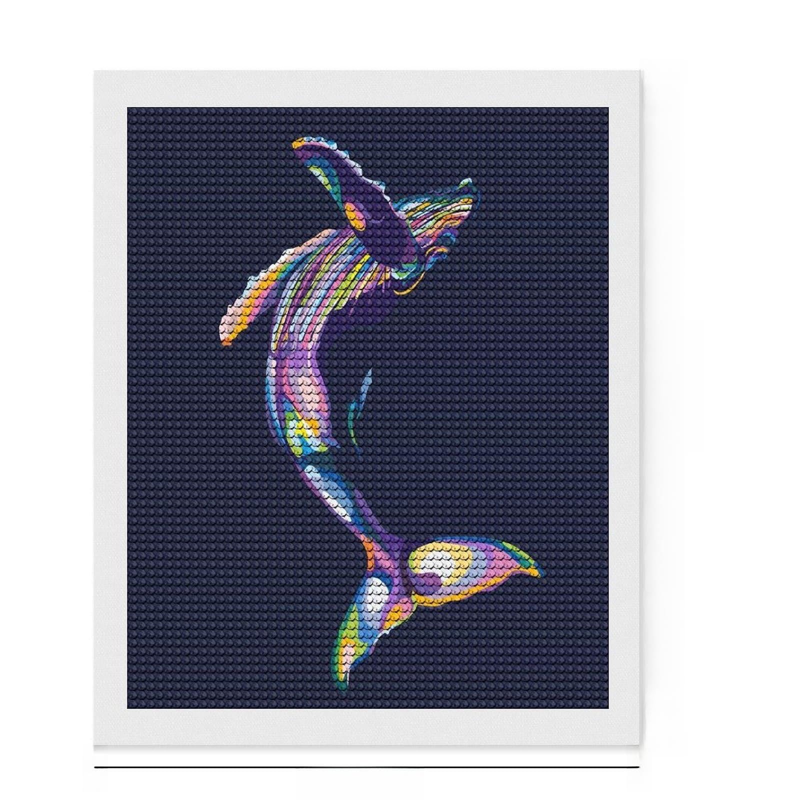 Junmoney Whale Full Drill Diamond Painting Kit 16"x20", Satisfying Creative Project, Finish and Display, Stress Relief Craft