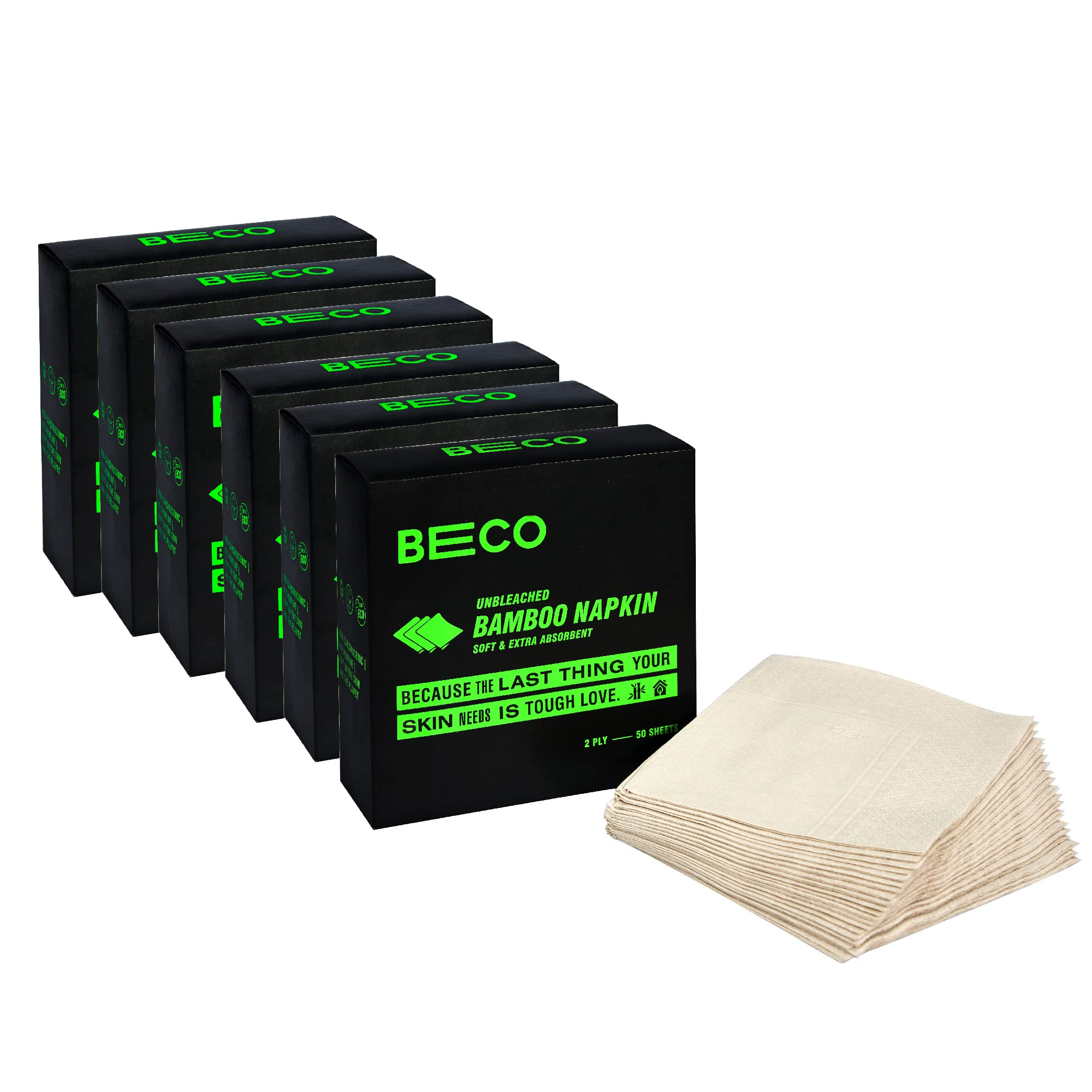 becoBamboo Super Soft & Absorbent Serving Tissue Napkins 600 sheets 300 Pulls 2 ply- 100% Natural and Ecofriendly (Pack of 6)