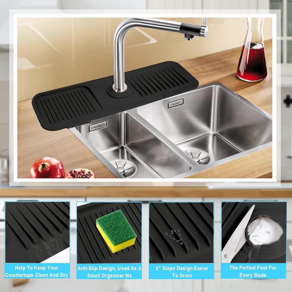Kitchen Sink Splash Guard, 17.7” x 5.5” Silicone Faucet Sink Splash Guard - Image 4