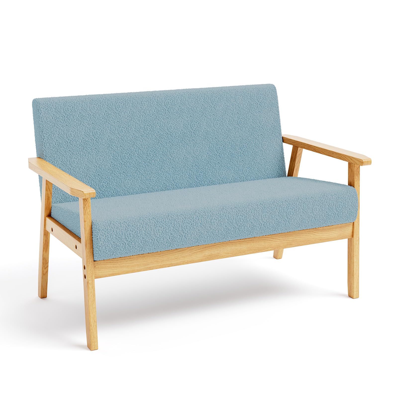 Dripex Divano a 2 posti, con cornice in legno, piccolo divano lounge da 2 pezzi, moderno e scandinavo, in velluto Teddy, per soggiorno, camera da letto, ufficio, Azzurro