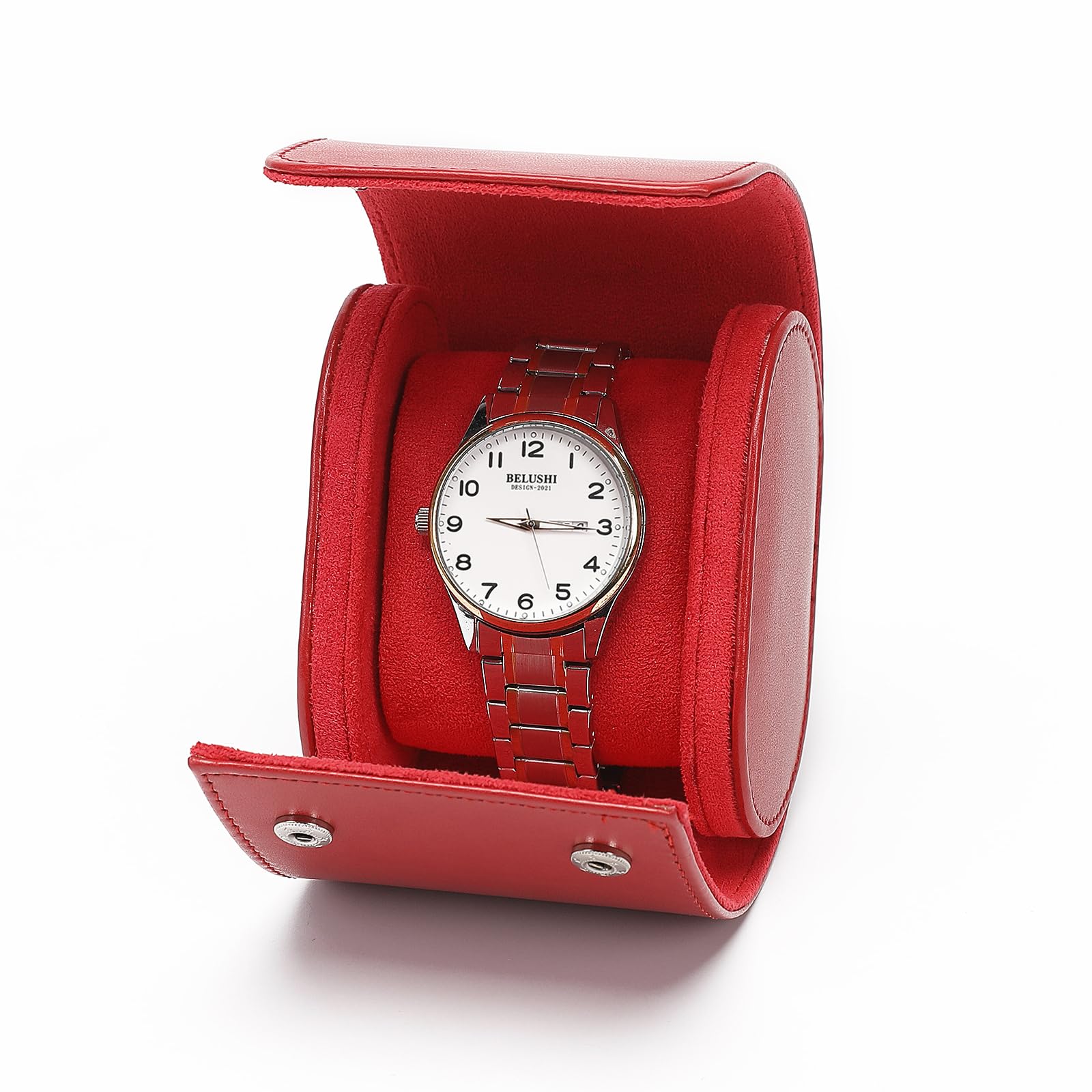 ITNXVKGES Watch Box, PU Leather Watch Case Single Watch Display Case, Portable Watch Display Storage Box Watch Display Box, Watch Roll Travel Case with Detachable Pillow (red)