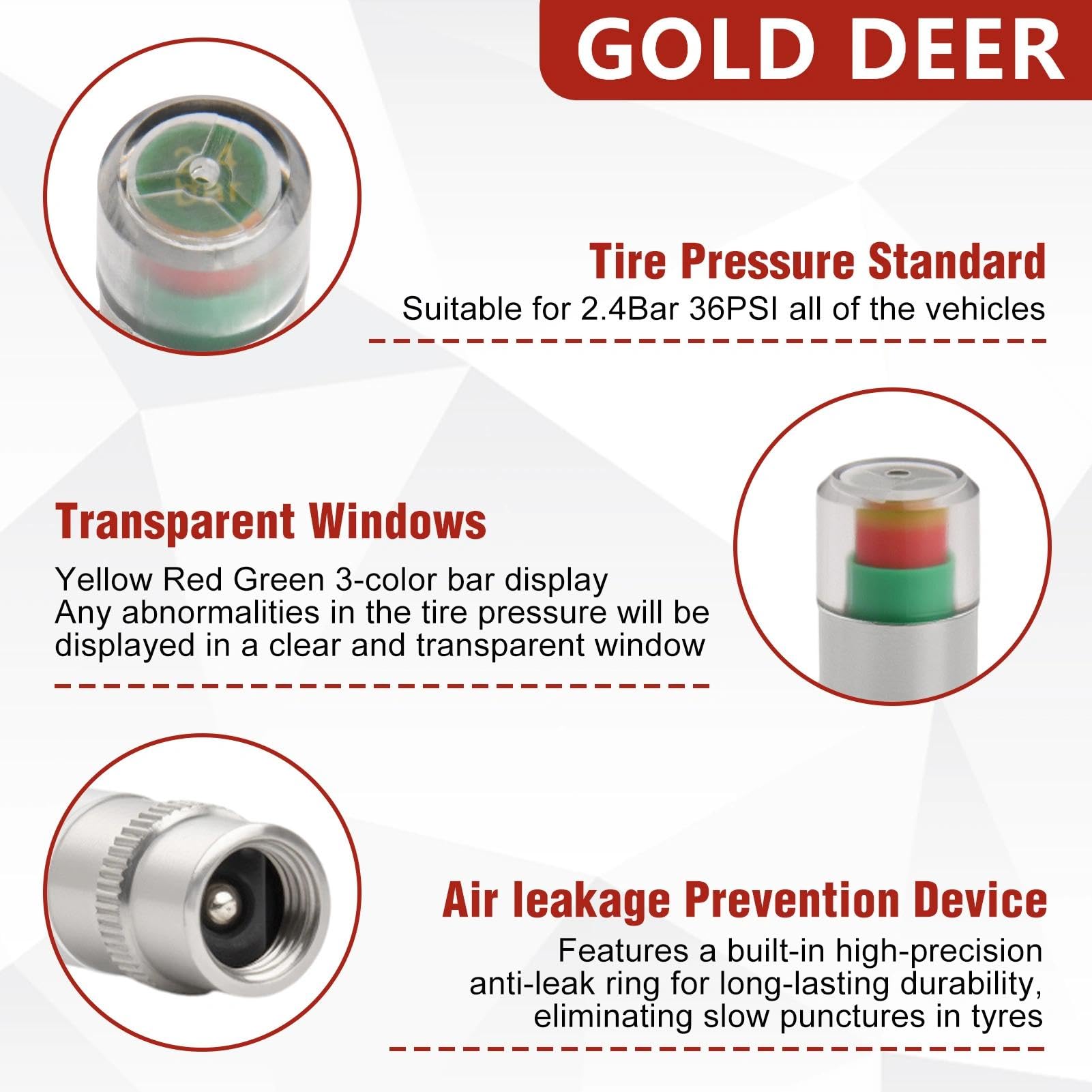 12 PCS Tire Pressure Monitor Valve Stem Caps with Box, 2.4Bar 36PSI, 3-Color Eye Alert Sensor Indicator, Universal Fit for Car SUV Truck Motorcycle Bicycle - 3