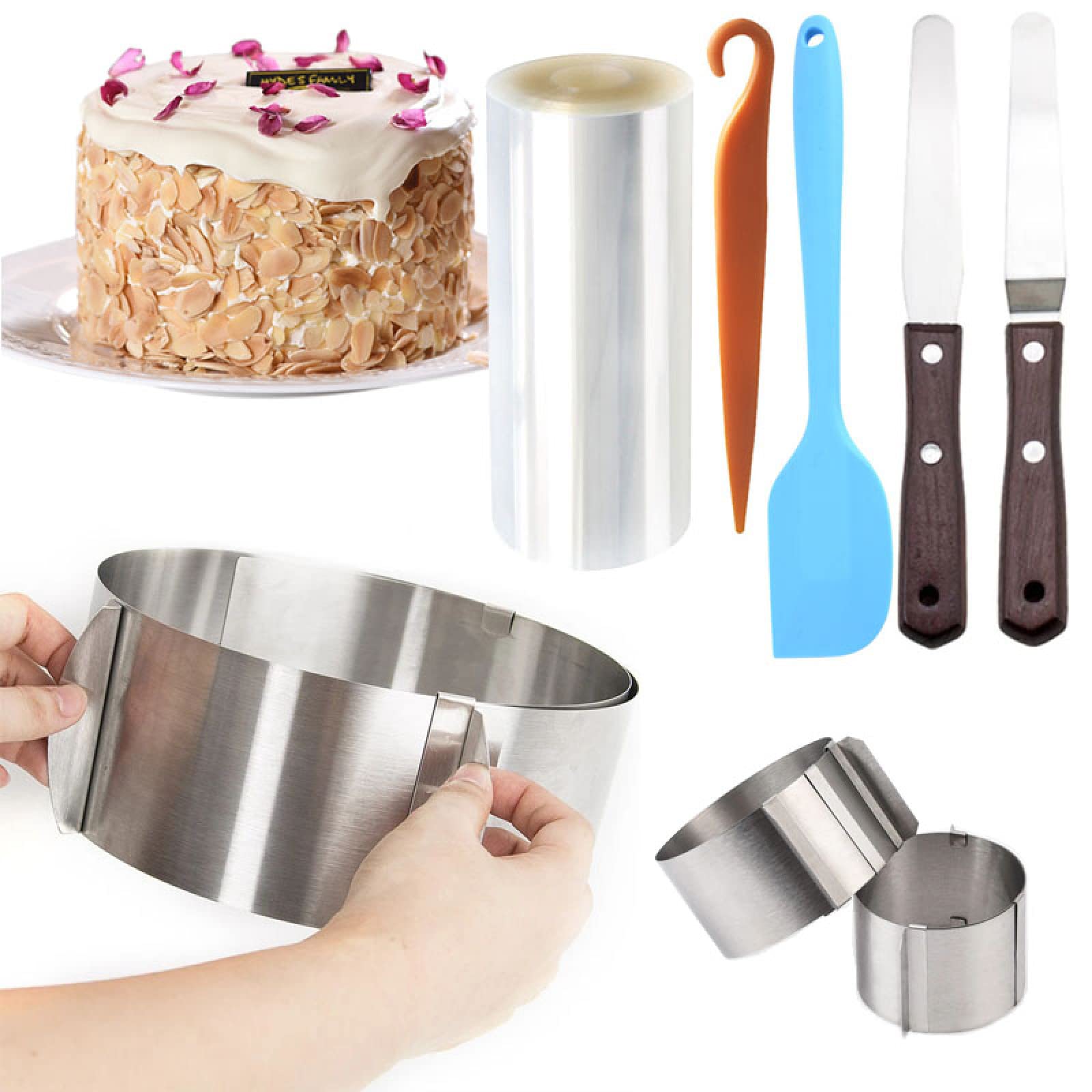Tortenring, rund, verstellbar, Mousse-Ring, Dessert-Backform, Mousse, umlaufende Kante, Kuchenhalsband, Rolle, 9-teiliges Set, 9 Stück B