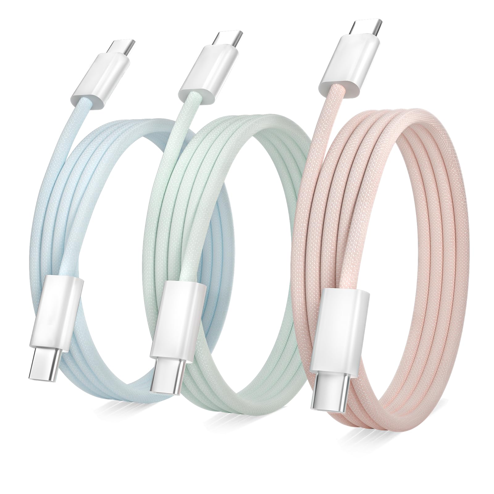 Confezione da 3 cavi di ricarica da USB C a USB C da 0,9 m, colorati tipo C 60 W, cavo di ricarica veloce per iPhone 16/15, iPad mini 6 e altri