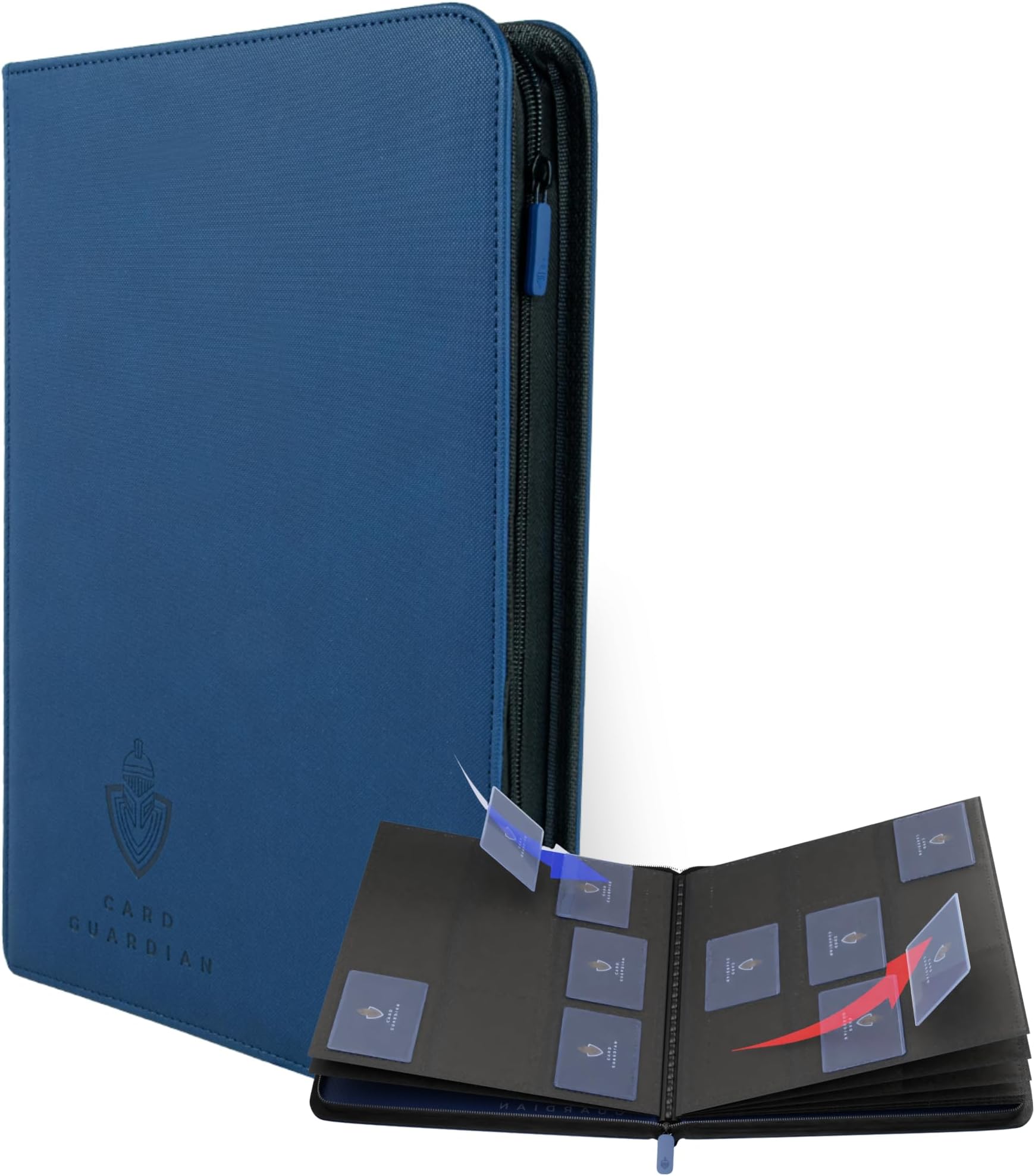9 Pocket Premium Binder with Zipper for 360 Cards - Side Loading Pockets for Trading Card Games TCG (Blue)