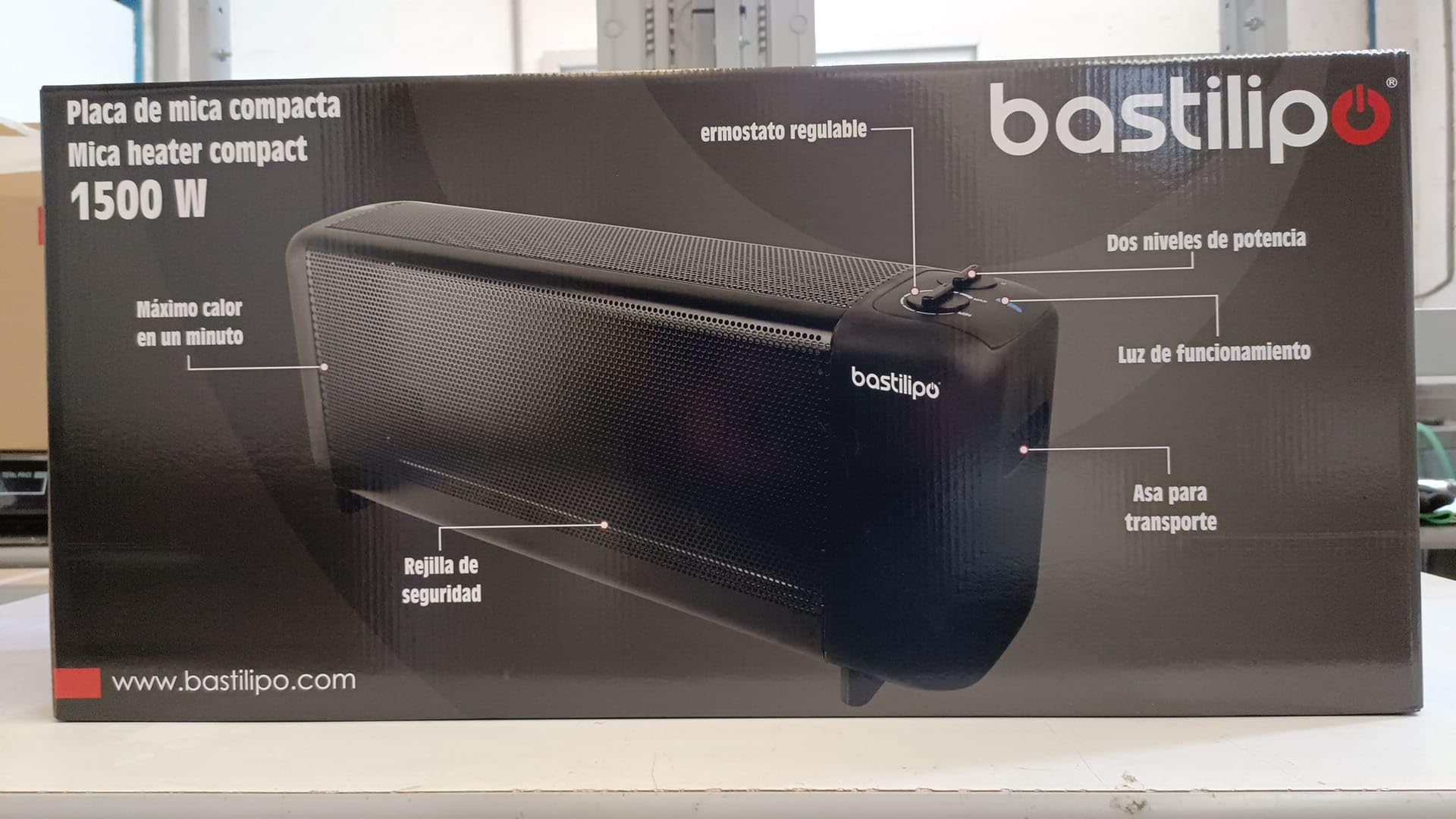 Bastilipo - PRC-1500N, Placa radiante de mica compacta, 750/W1500W, termostato, COLOR NEGRO