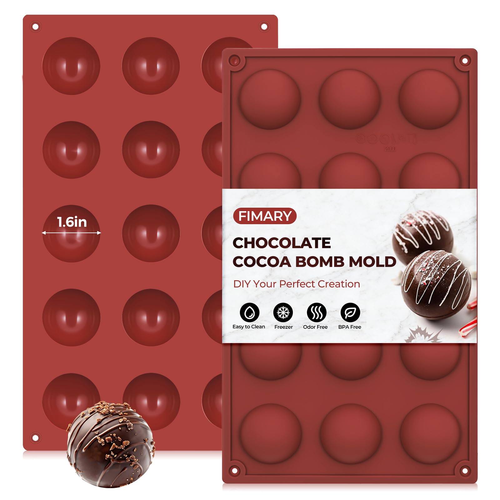Semi Sphere Silicone Molds, Sphere Chocolate Mold 15-Cavity Small Half Sphere Round Silicone Molds for Making Jelly, Cake, Chocolates Bombs 2 Pack
