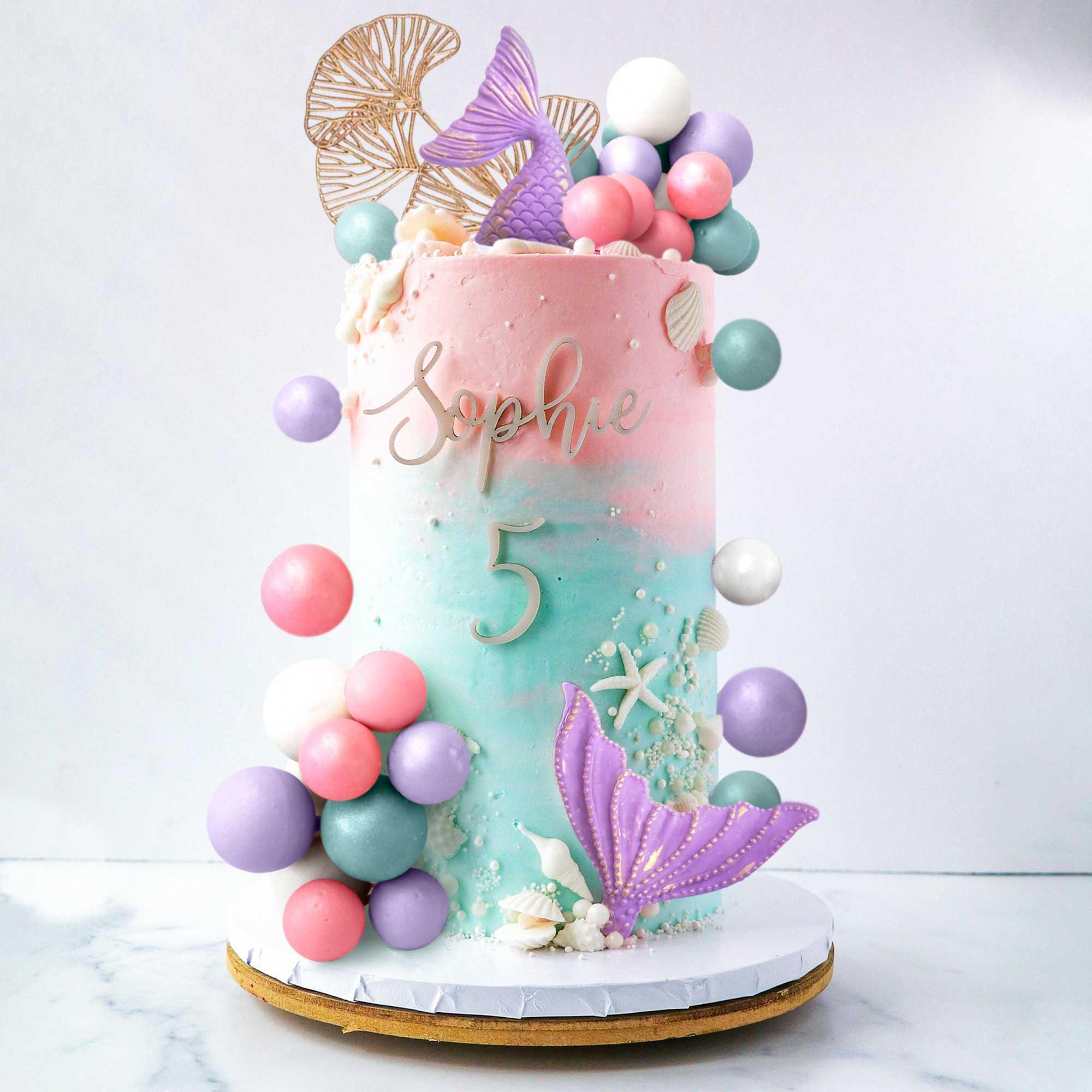 LaVenty Purple Mermaid Tail Cake Topper Under the Sea Cake Decoration Balls Cake Topper Mermaid Tail Cake Toppers Mermaid Party Supplies - Image 3