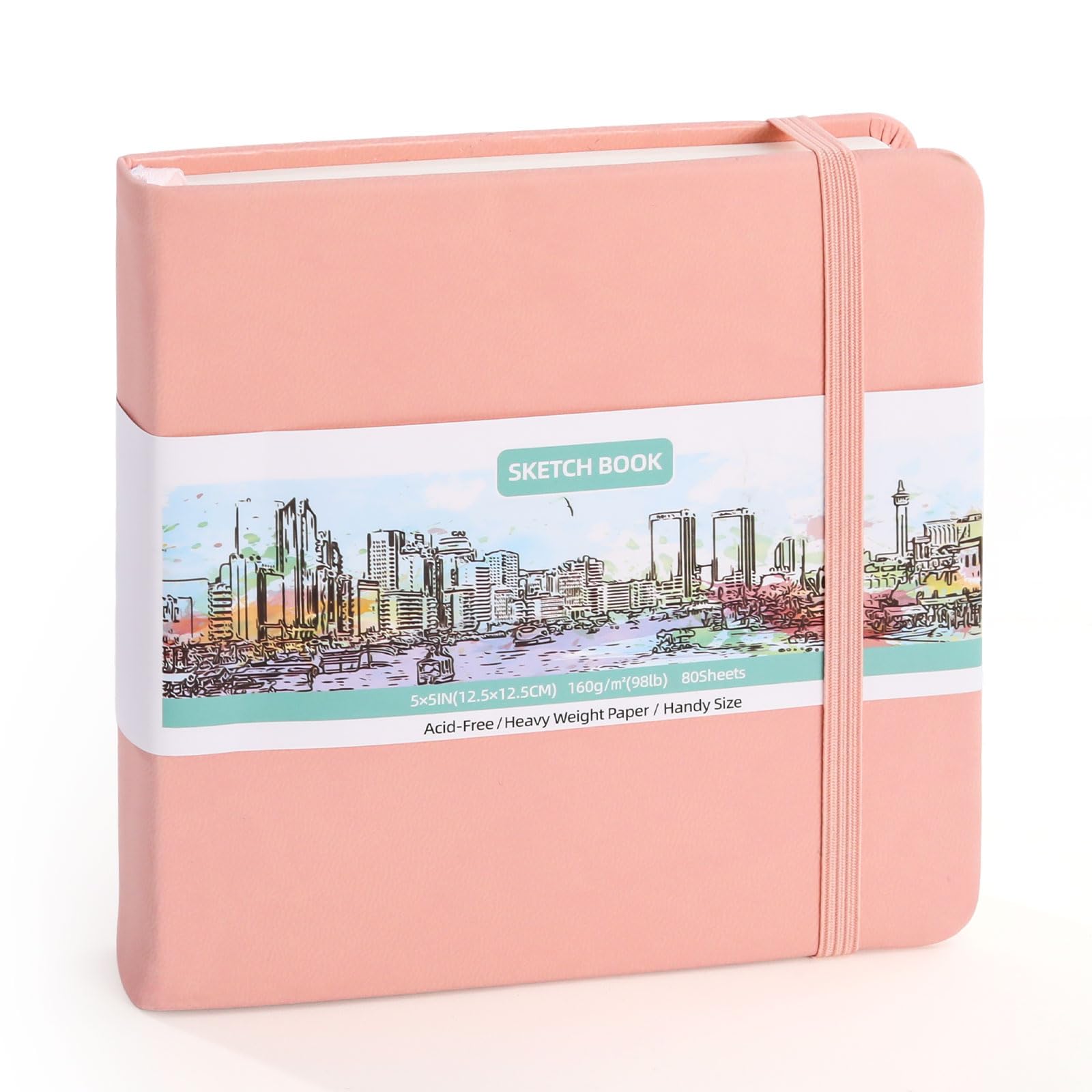 5" × 5" Pocket Sketchbook, 80 Sheets, 160gsm Small Sketch Book, Pink