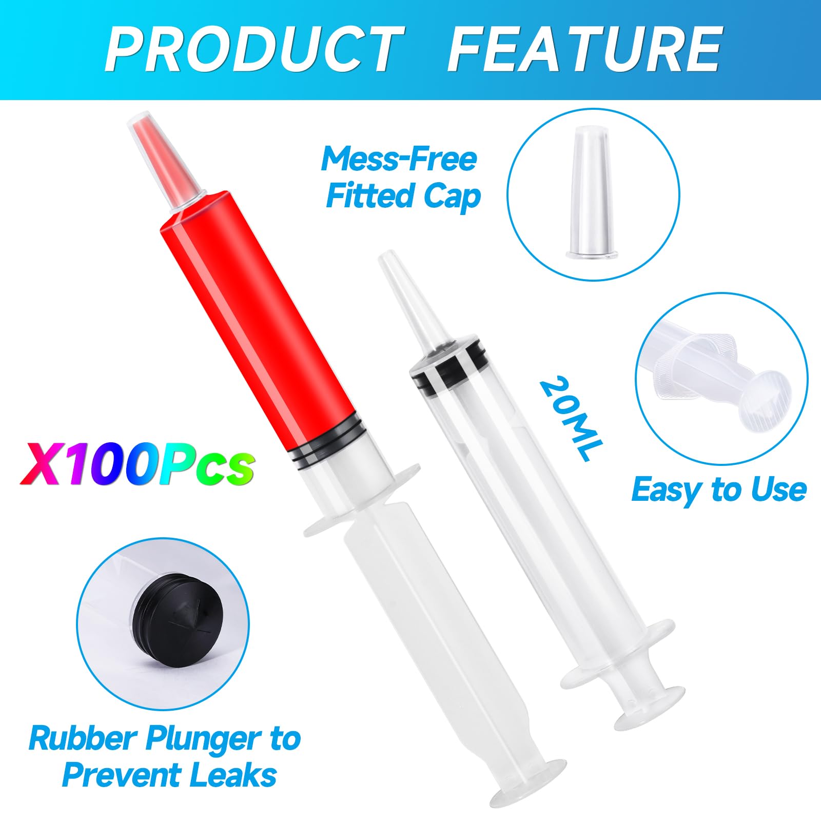 20ml Jello Shot Syringes 100 Pack with Tip Cap for Adults Kids — Amazon image 3