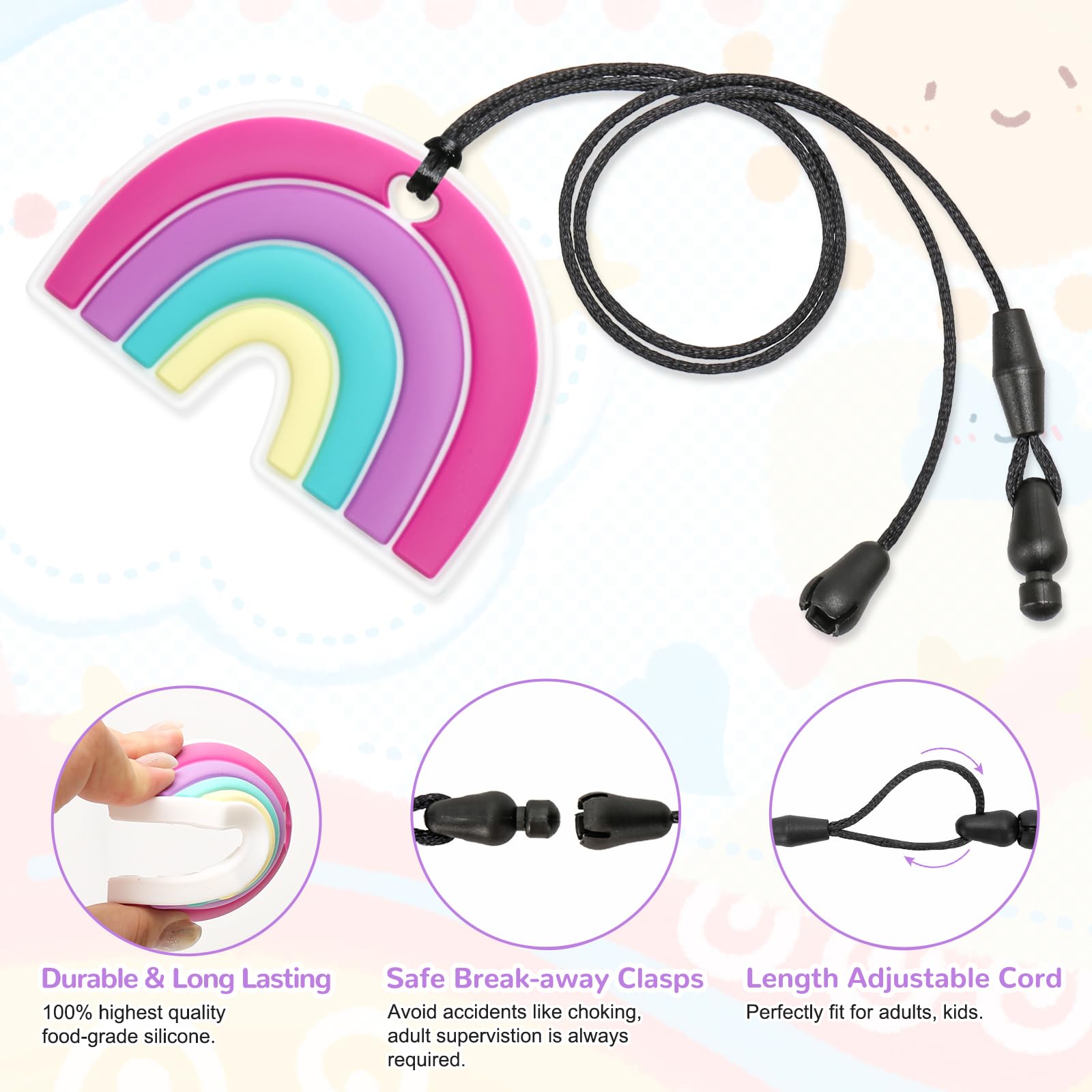 Collier a macher enfant tdah,colliers à mâcher en silicone,jouets sensoriels à mâcher pour enfants et adolescents souffrant d'autisme,de TDAH,d'anxiété,de SPD, jouet à mâcher