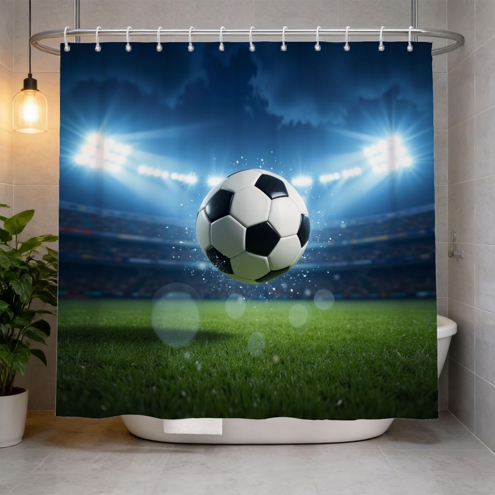 Hongduo 3D Soccer Shower Curtain for Stalls Bathtubs Cartoon Bathroom Decor Shower Curtain Set Polyester Fabric Waterproof 200x200cm/79X79 Inch with Hooks