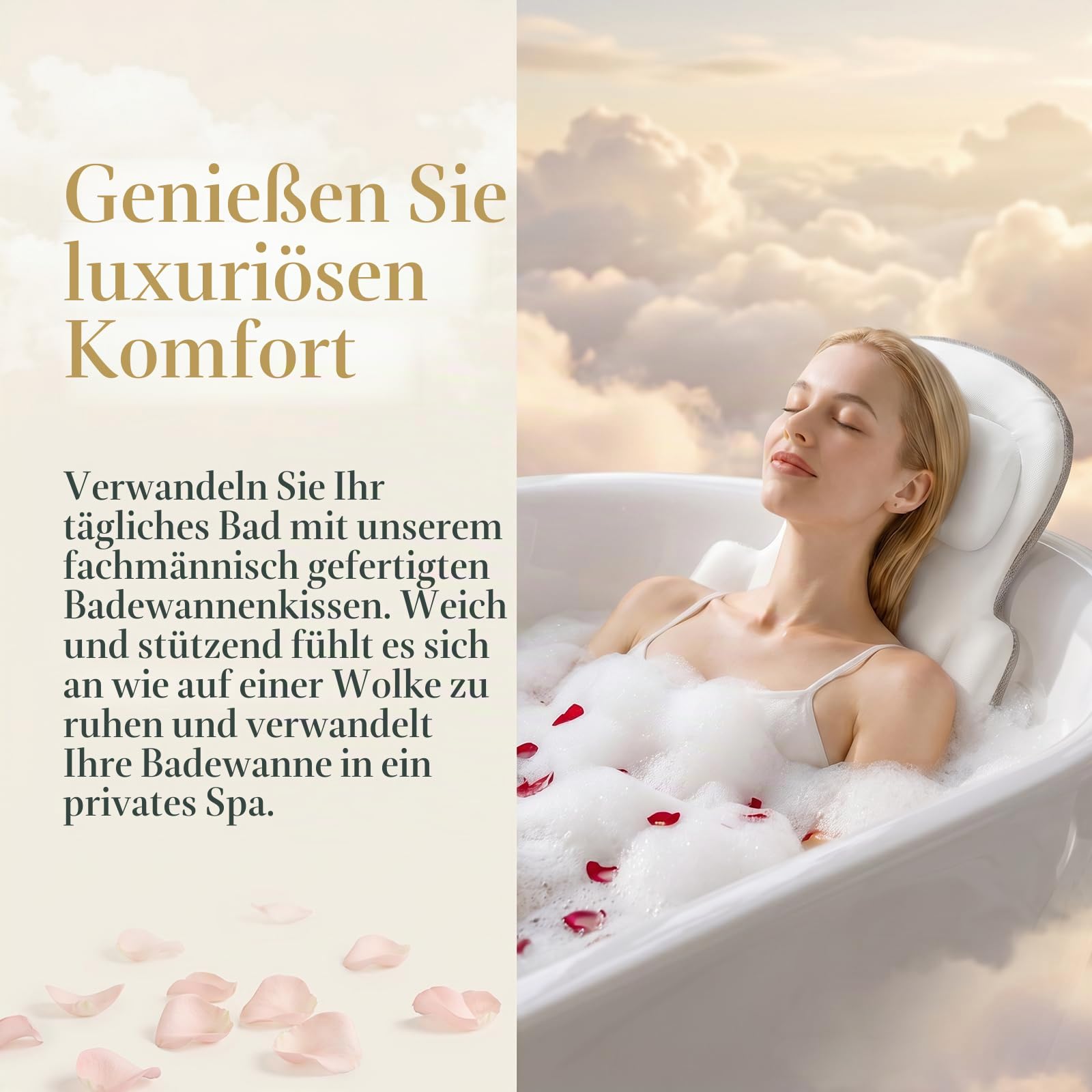 Badewannenkissen Ganzkörper Badekissen, Dickes Badewannenkissen mit Wäschesack, luxuriöses Kissen für Badewanne Kopfstütze Nacken Schulter Unterstützung Entspannung Spa Zubehör (Weiß, 129,5 x 40,6 cm)