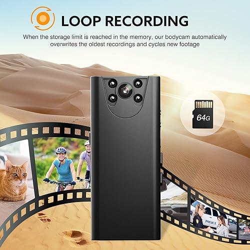 Miniatura 9 de Losfom Z01 - Cámara corporal con audio cámaras 1080P con visión nocturna infrarroja cámara corporal de policía con clip giratorio mejorado soporta