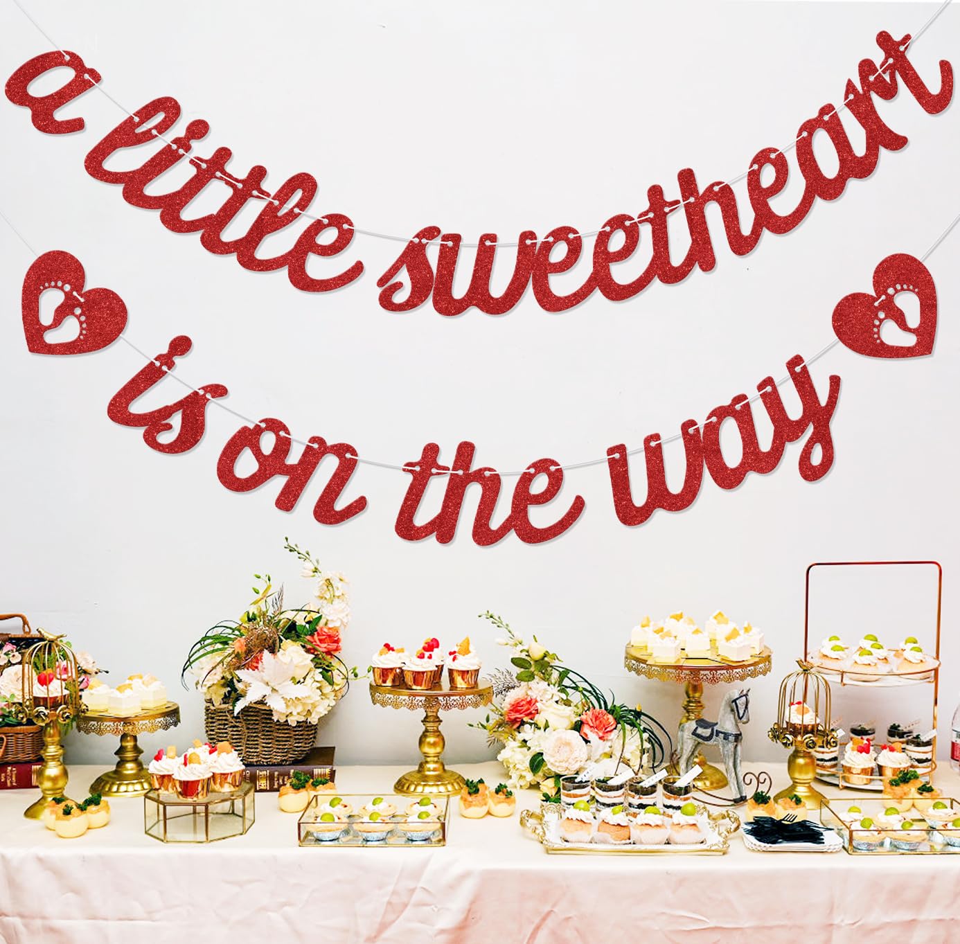 Aumccxz A Little Sweetheart is on the Way Banner Valentines Baby Shower Decorations Sweetheart Baby Shower Decor Supplies Red - Image 4