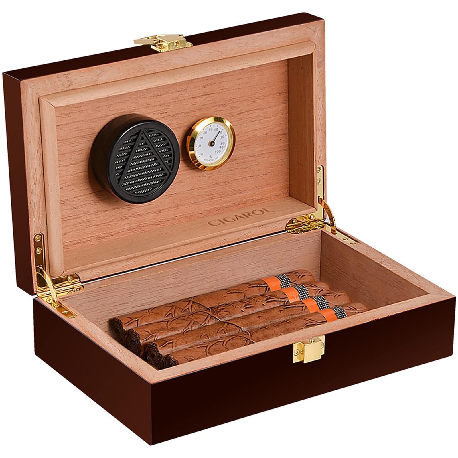 Volenx Desktop Cigar Humidor for 15-20 Cigars, Super Sealing Humidor Cigar Box Travel, Handcraft Spanish Cedar Wood Cigar Case Cigar Accessories Gift Cigar Box with Hygrometer and Humidifier