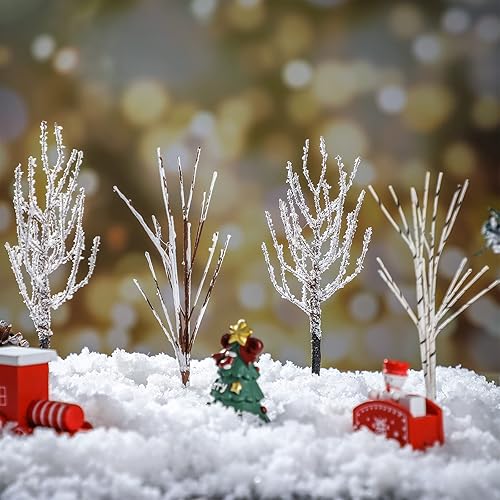 Miniatura 7 de 7 árboles de pueblo de Navidad y exhibición, ramas de bayas artificiales, árboles cubiertos de nieve para decoración de fiestas de invierno