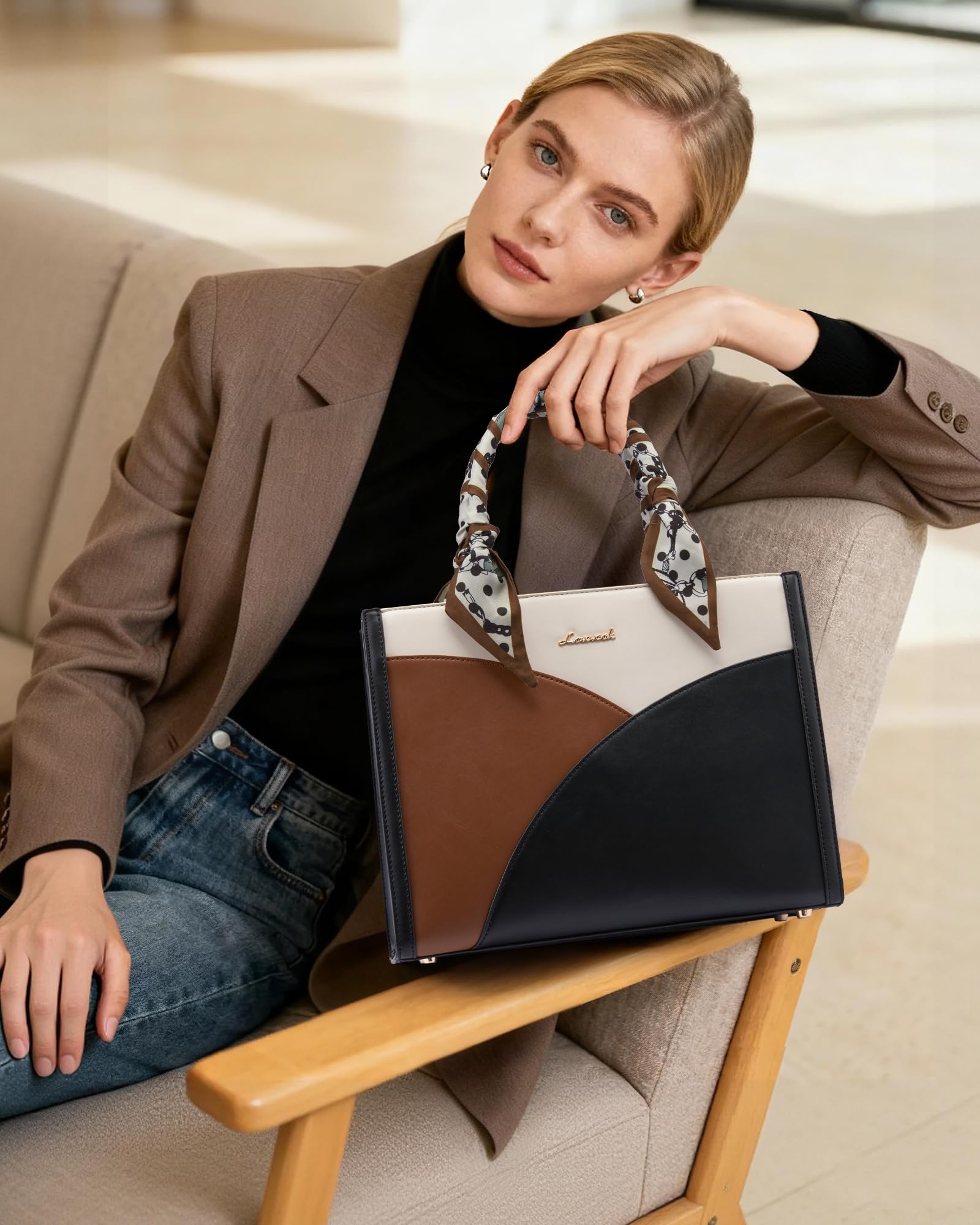 LOVEVOOK Purses and Handbags for Women, PU Leather Tote Shoulder Purse with Scarves, Satchel Top Handle Bags with Strap