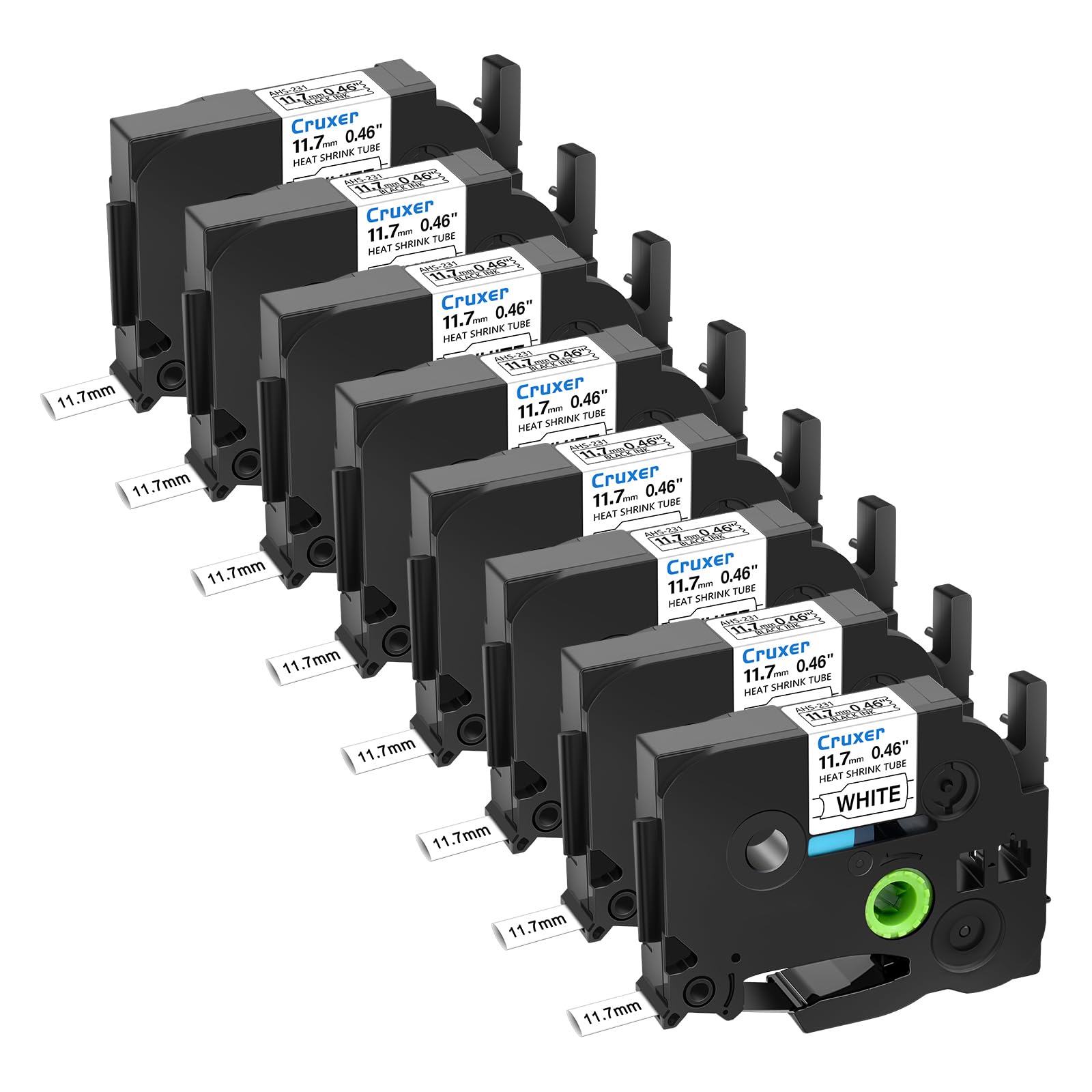 Cruxer Lot de 8 Ruban compatible P-Touch HSE-231 11,7 mm Noir sur Blanc