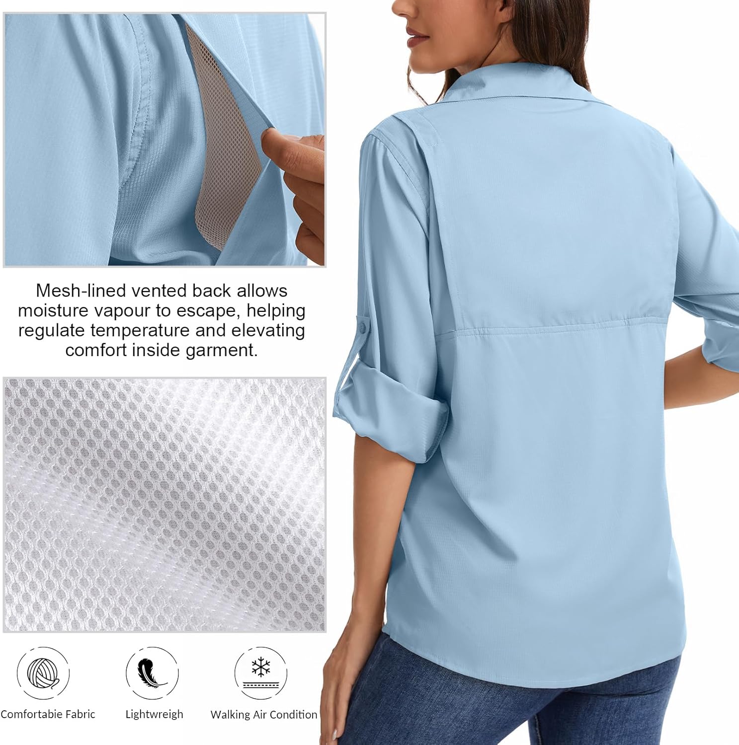 Women's UPF 50 Safari Shirt Long Sleeve, Quick Dry UV Sun Protection Shirt for Fishing, Hiking, Gardening - Image 2