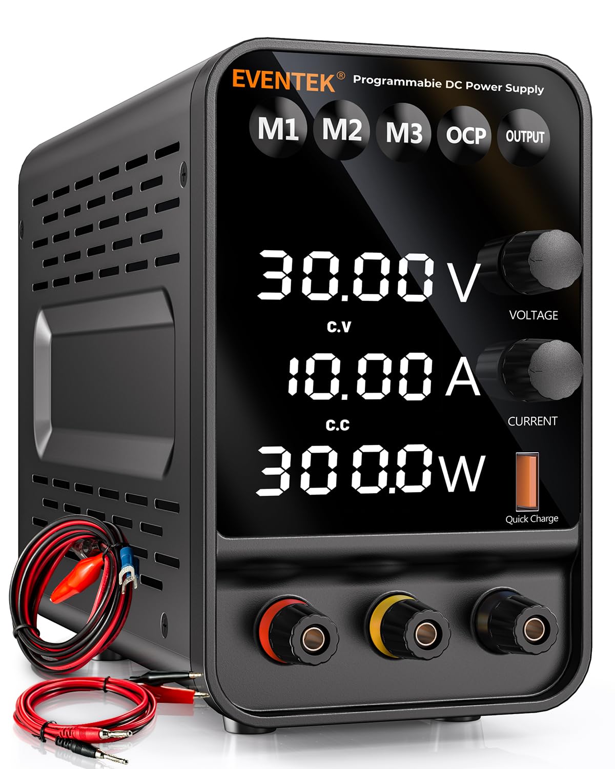 Alimentatore da banco,Eventek Alimentatore da Laboratorio regolabile,archiviazione dei dati,30V 10A, Display LED a 4 Cifre, Con Porta di Ricarica 5V/3.6A USB, Alimentatore Switching, Manopola Encoder