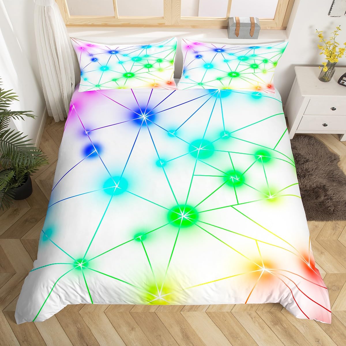 Homewish Geometric Triangle Single Bedding Set Reversible Stars Duvet Cover Neon Colorful Quilt Cover with 1 Pillowcase - Image 3
