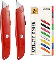 DIYSELF 2-Pack Heavy Duty Retractable Utility Knife Box Cutter - Sharp SK-5 Blades, Aluminum Alloy, PVC Pipe Cutter (Red)