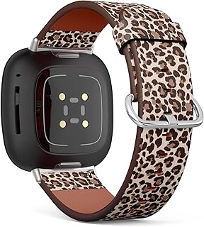 CJBROES Replacement Leather Watch Band, Compatible with Fitbit Versa 3 and Fitbit Sense of Wristband Bracelet Accessory - Animal Textile Design